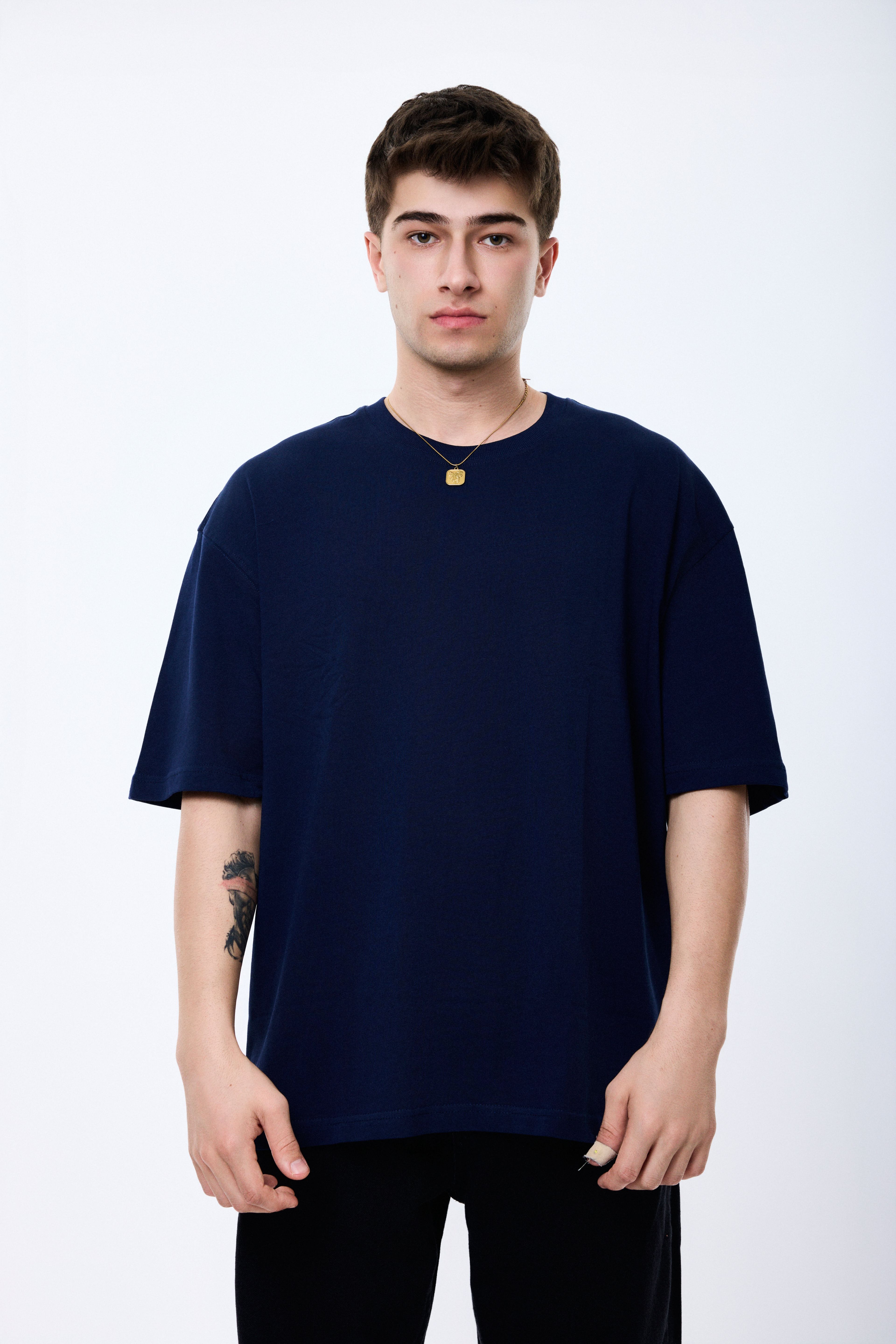 Oversize Basic Premium Kalite Tişört - Lacivert