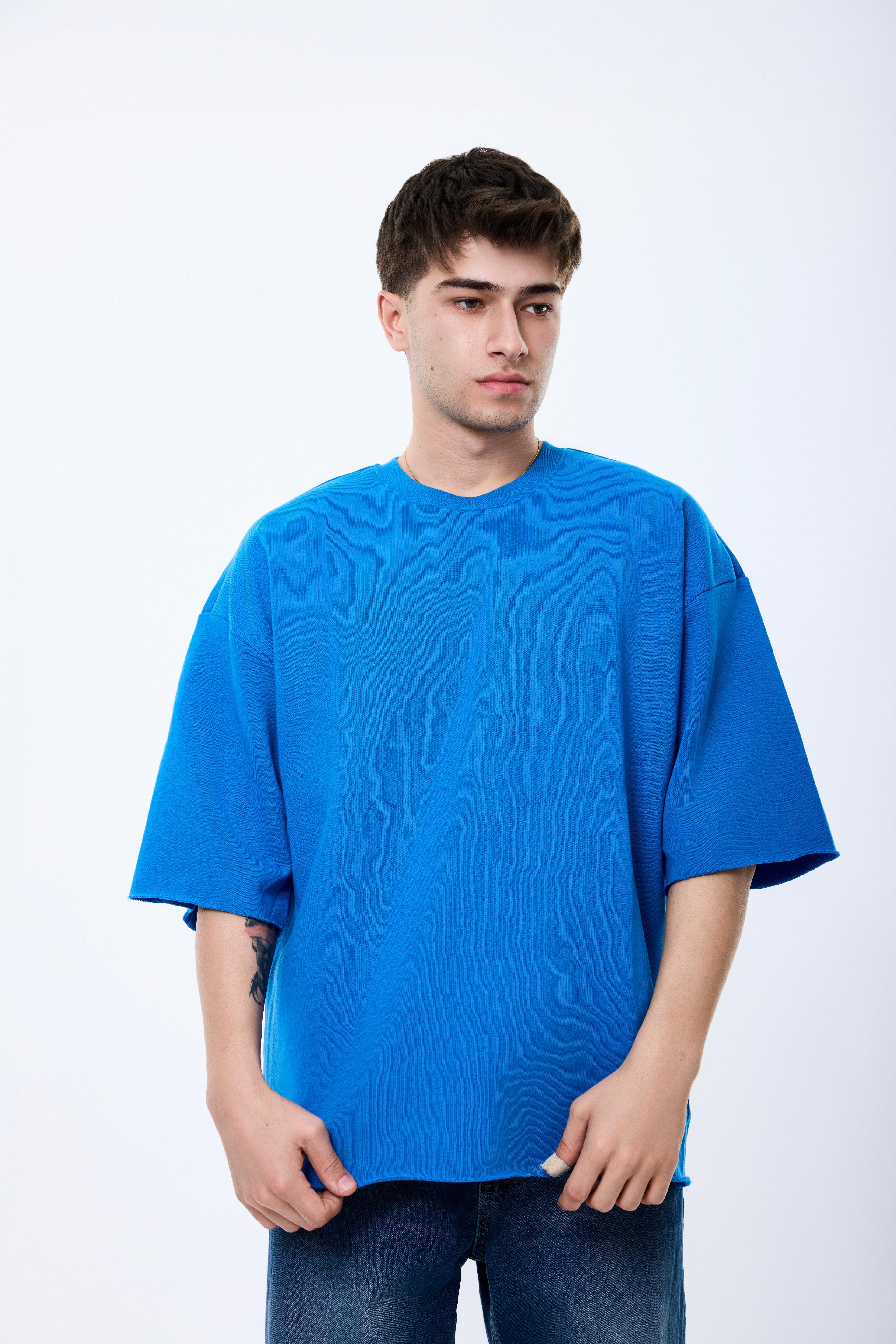 2 İplik Basic Oversize Tshirt - Mavi