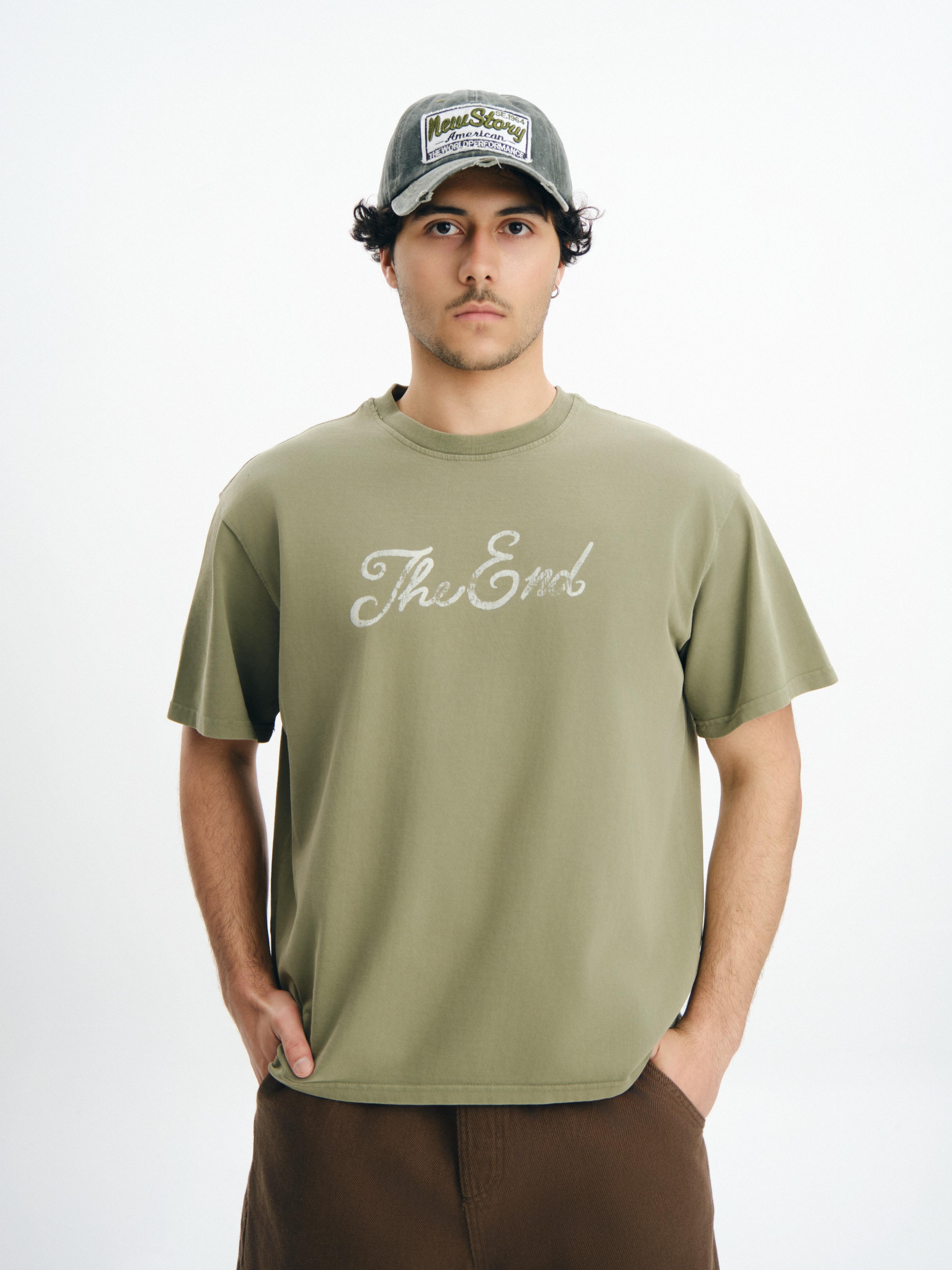 THE END Baskılı Oversize Premium Tişört - Haki Yeşil