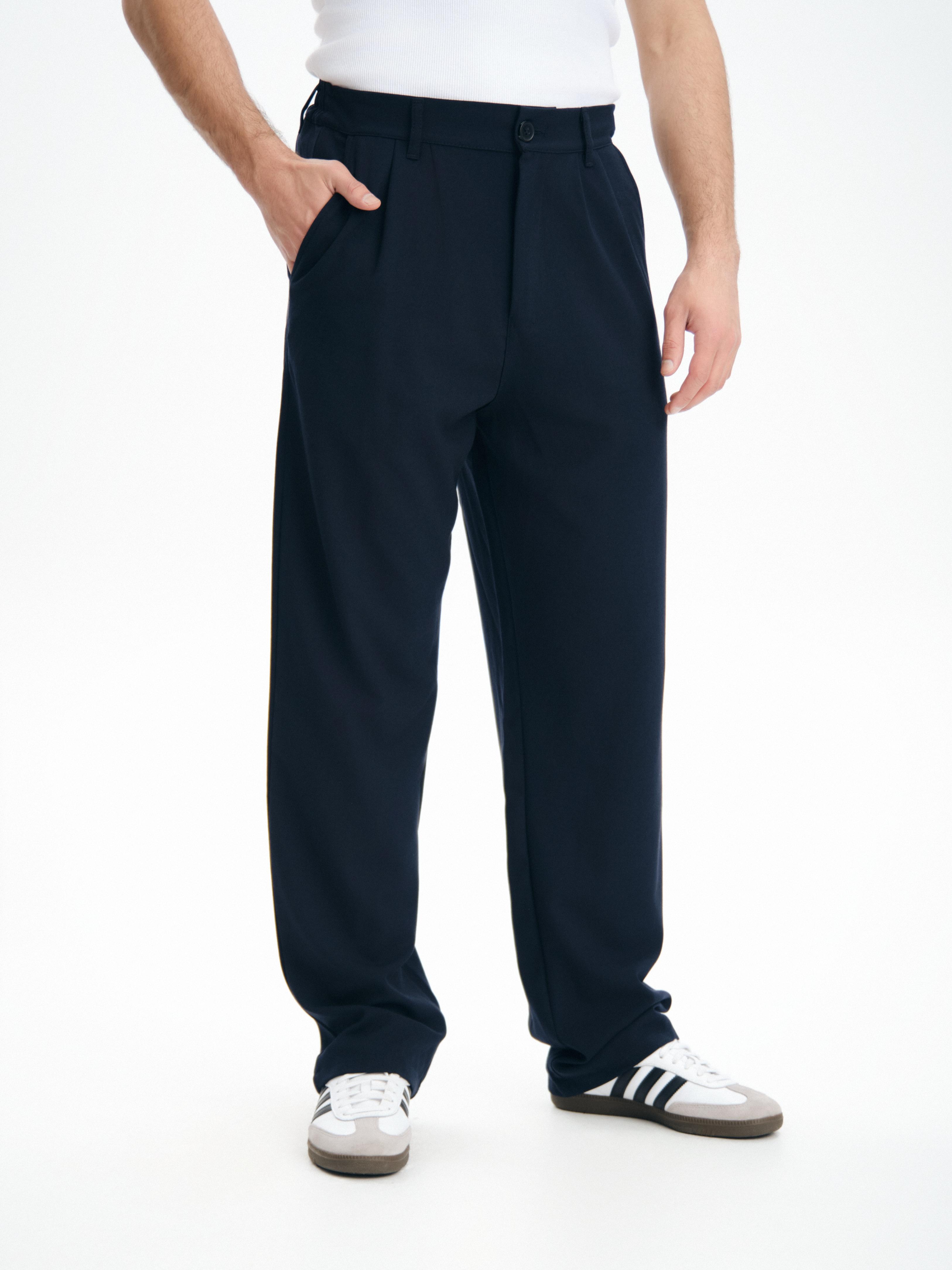 Çift Pileli Beli Lastikli Baggy Pamuklu Kumaş Pantolon
