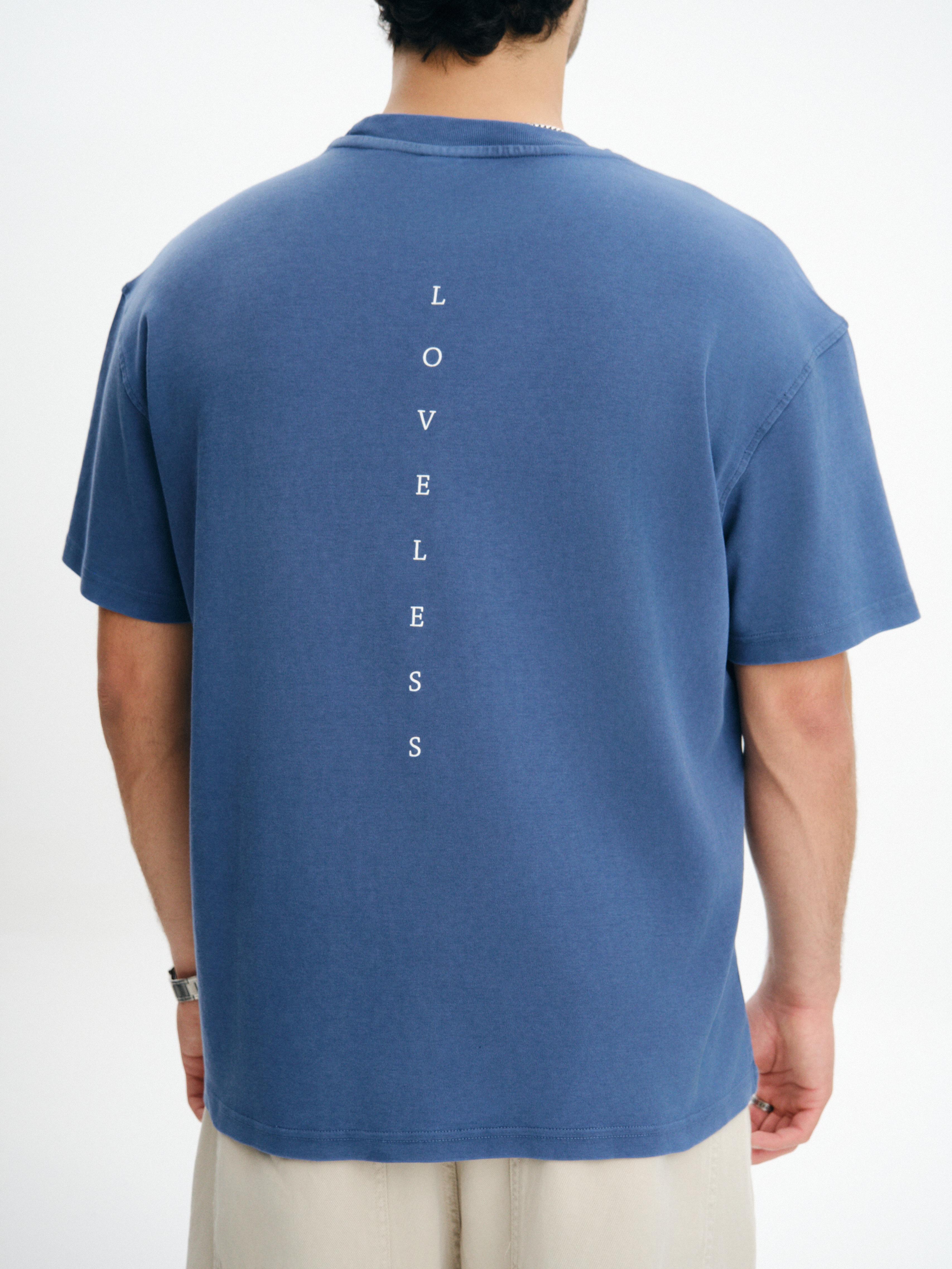 Sırt Loveless Baskılı Basic Premium Oversize Tişört - Lacivert