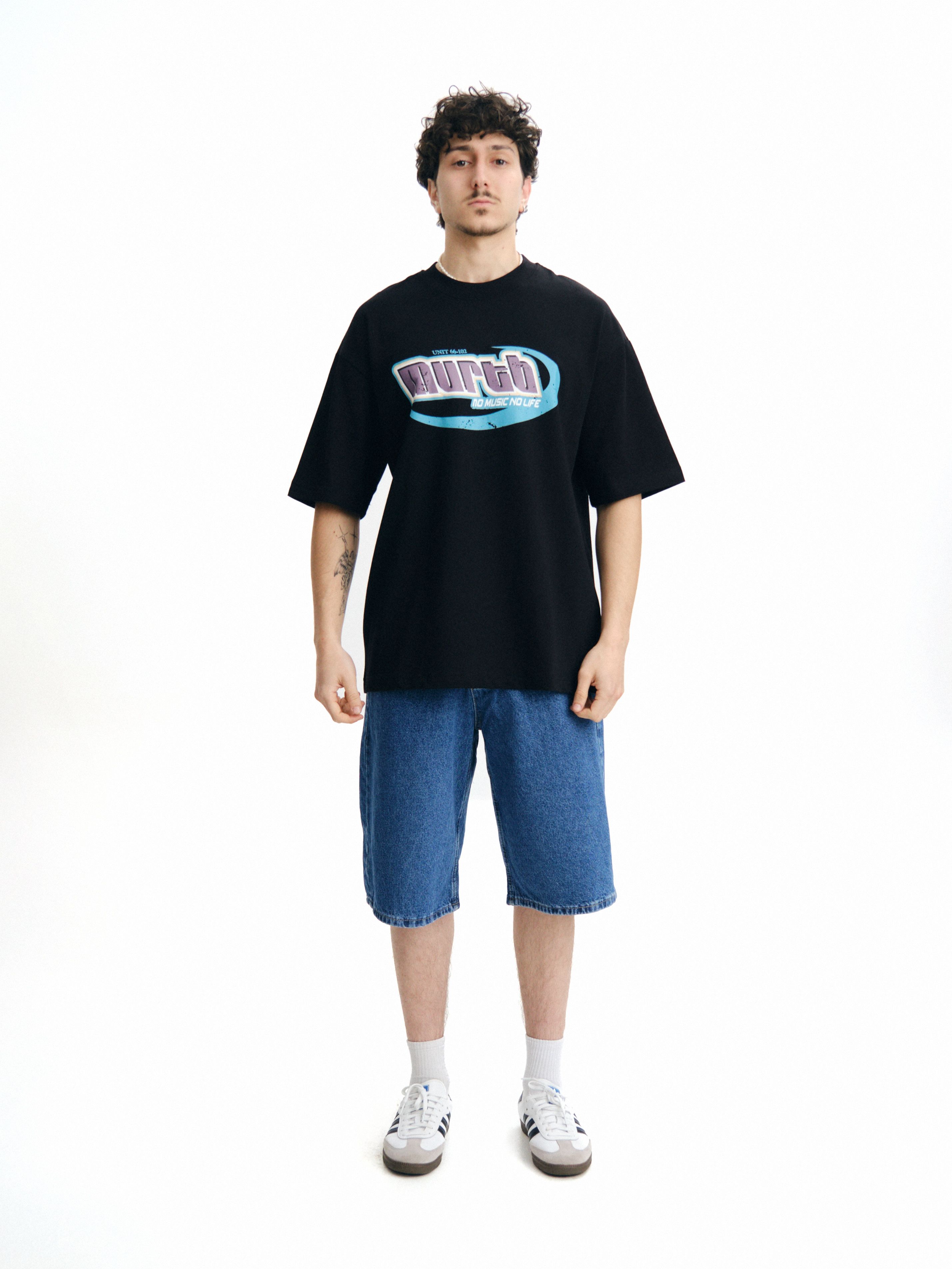 No Music No Life Baskılı Oversize Premium Tişört