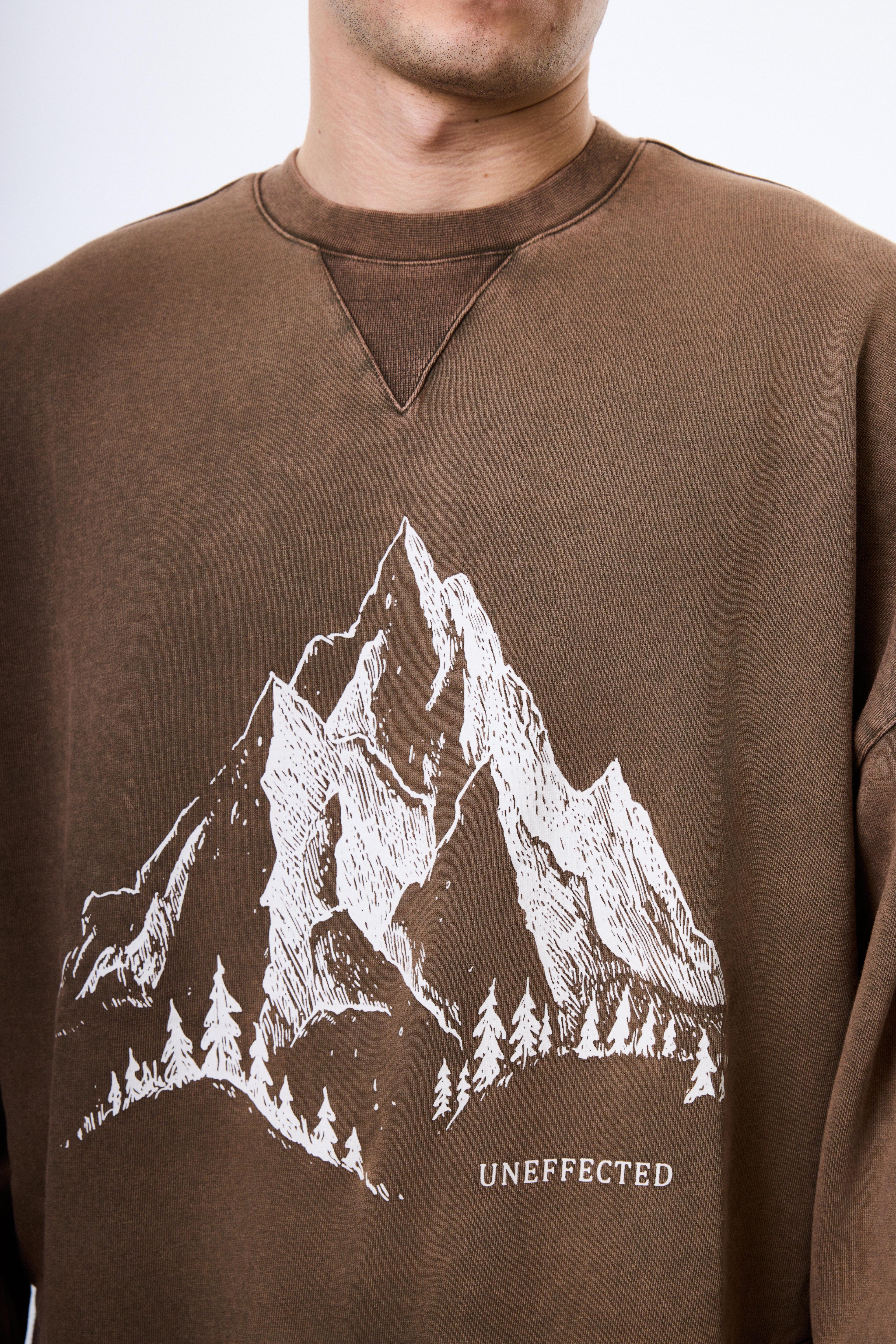 Mountain Baskılı Alttan Ekose Gömlek Detaylı Premium Oversize Sweatshirt