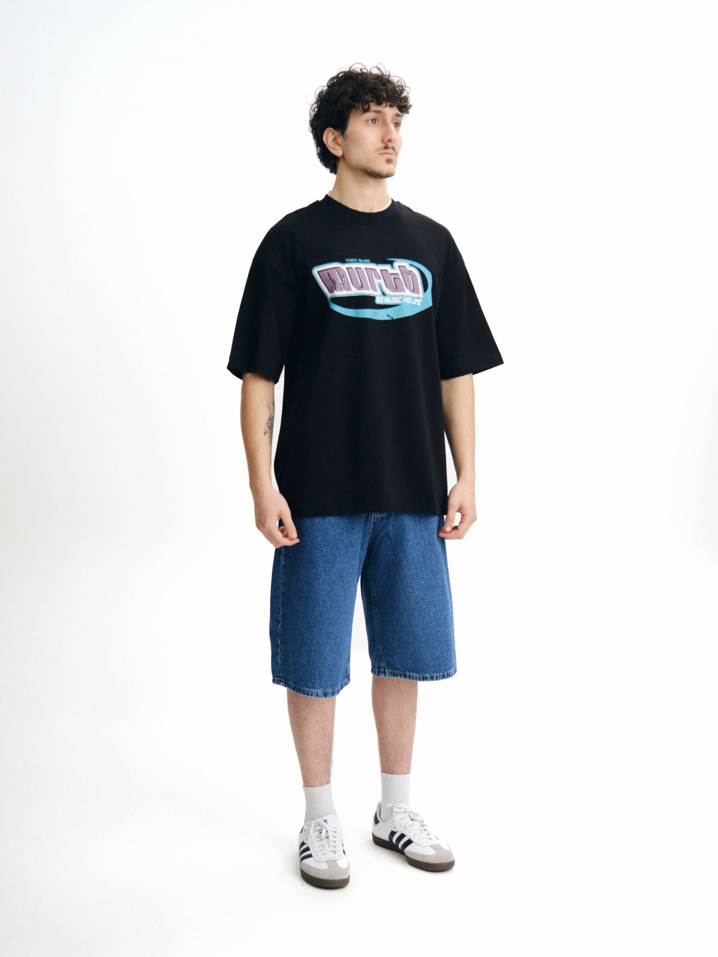 No Music No Life Baskılı Oversize Premium Tişört
