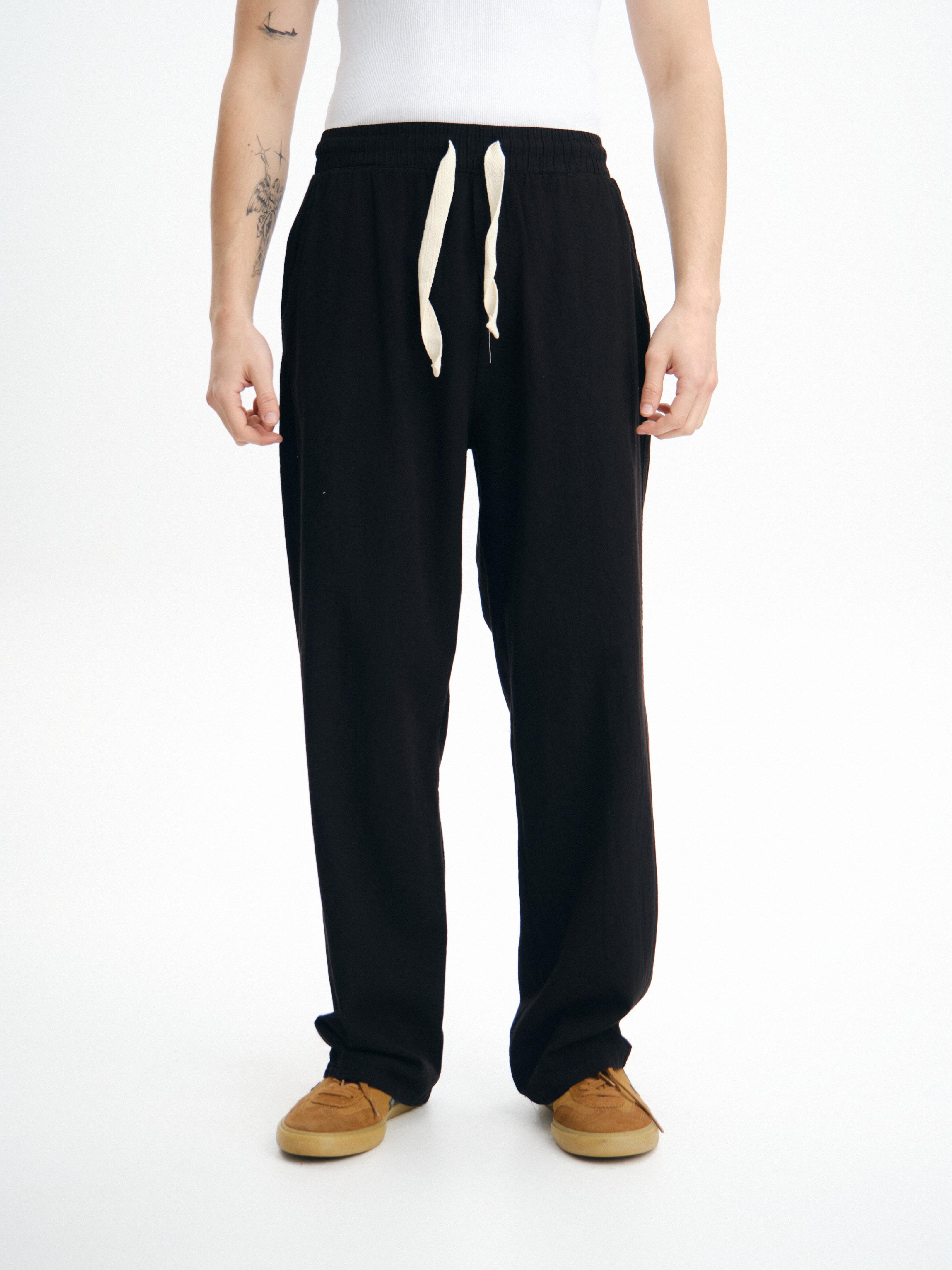 Oversize Keten Pantolon - Siyah