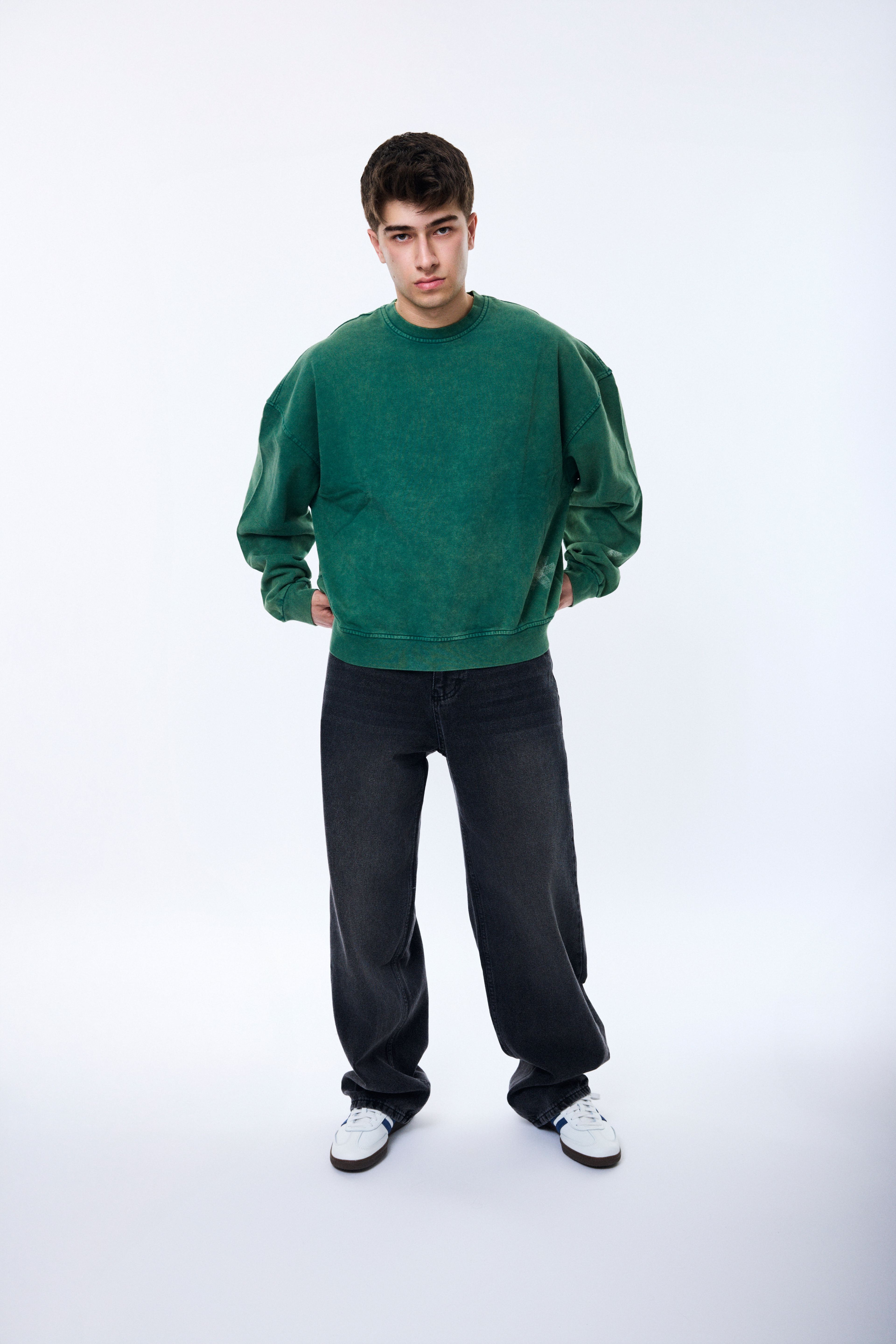 Gri Taşlamalı Siyah Extra Baggy Pantolon