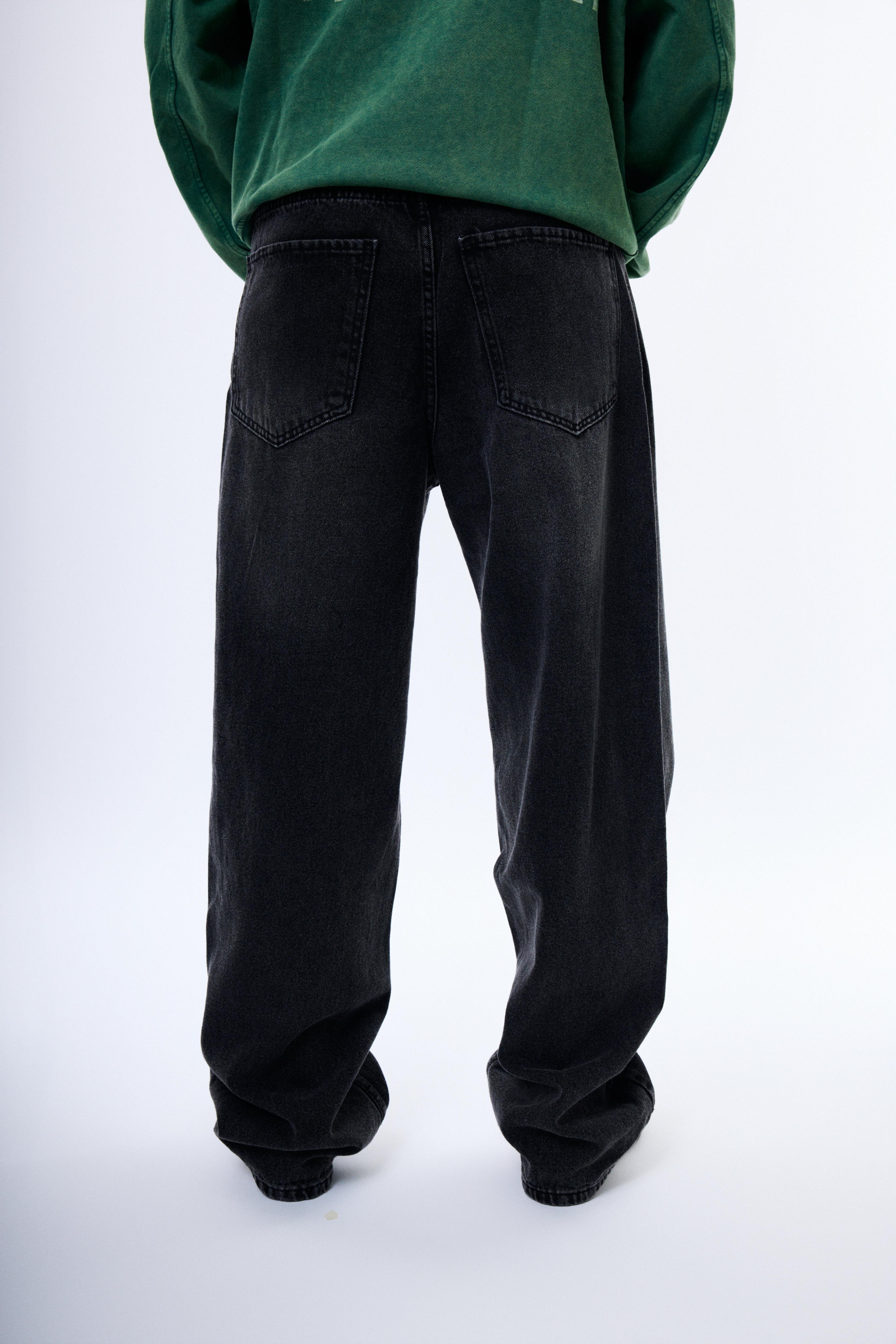 Gri Taşlamalı Siyah Extra Baggy Pantolon