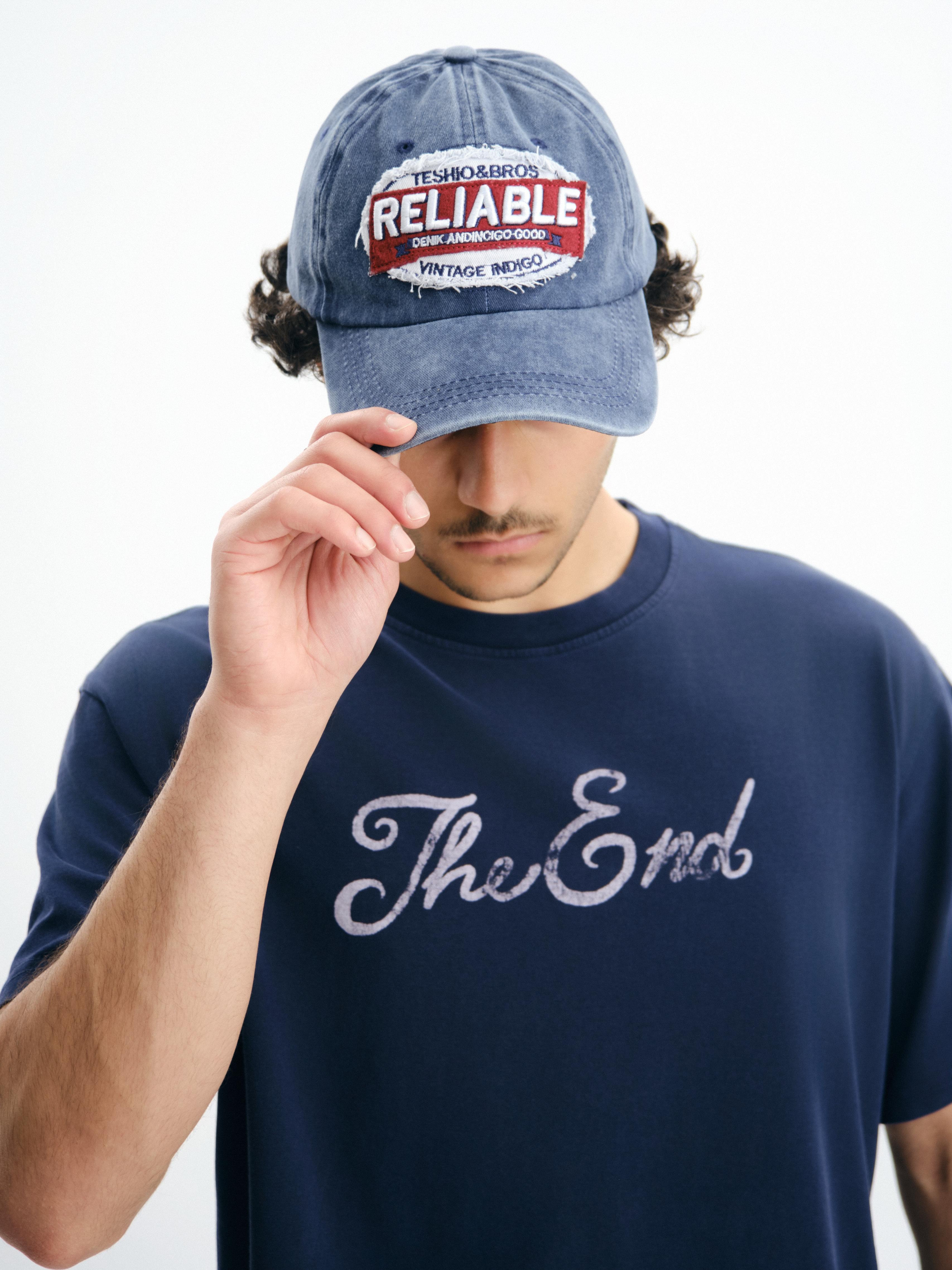 THE END Baskılı Oversize Premium Tişört - Lacivert
