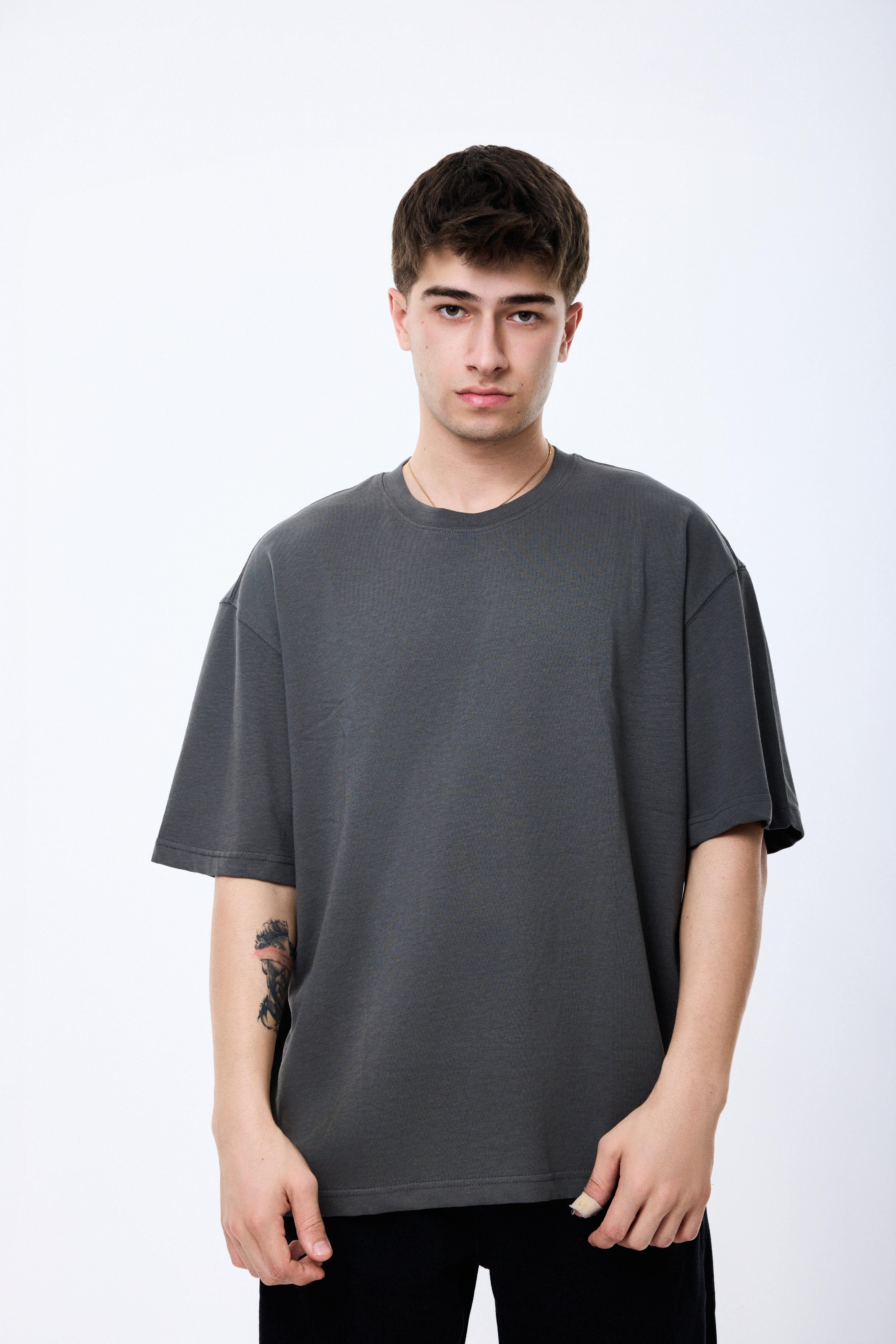 Oversize Basic Premium Kalite Tişört - Antrasit Gri