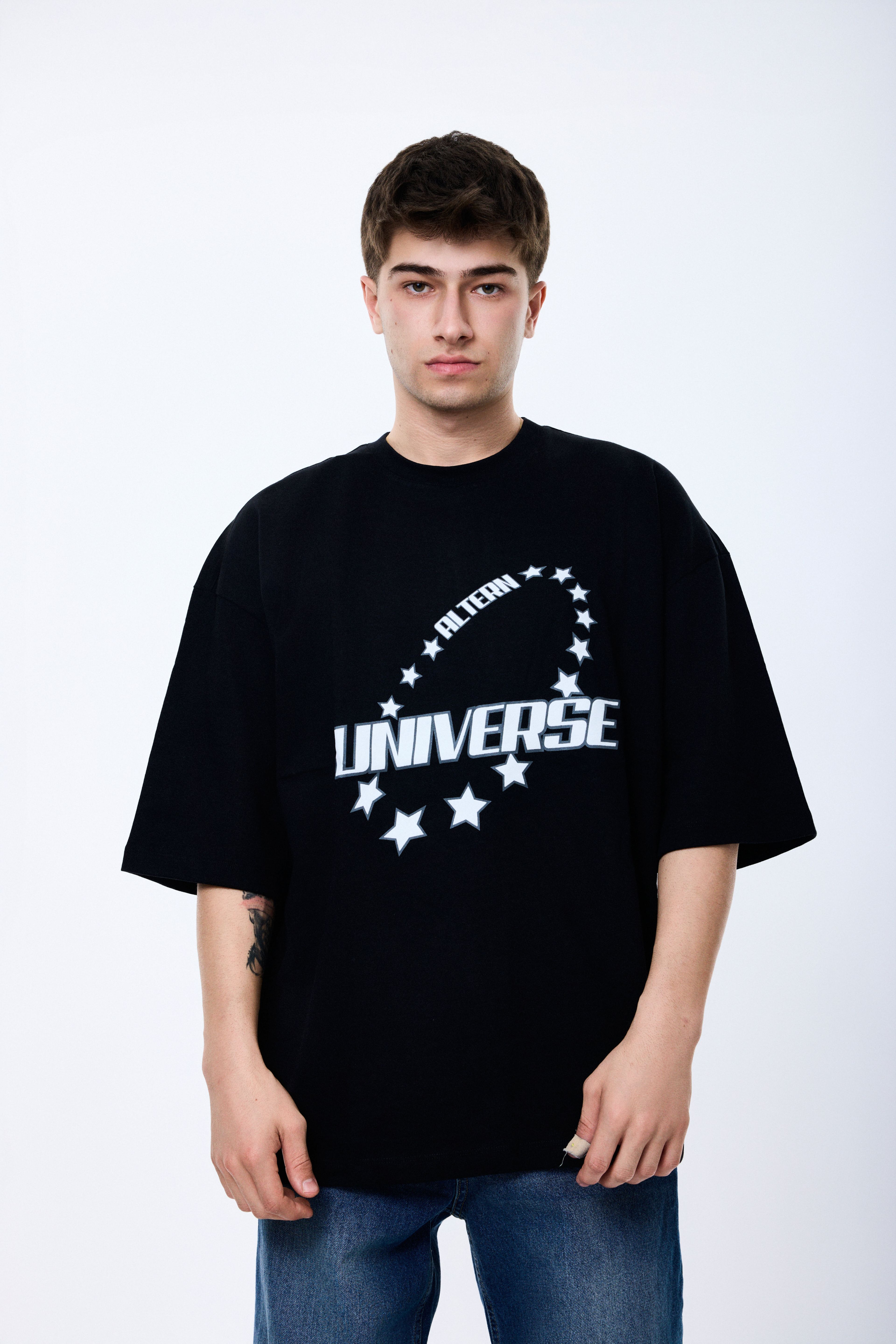 Universe Star Baskılı Oversize Tişört
