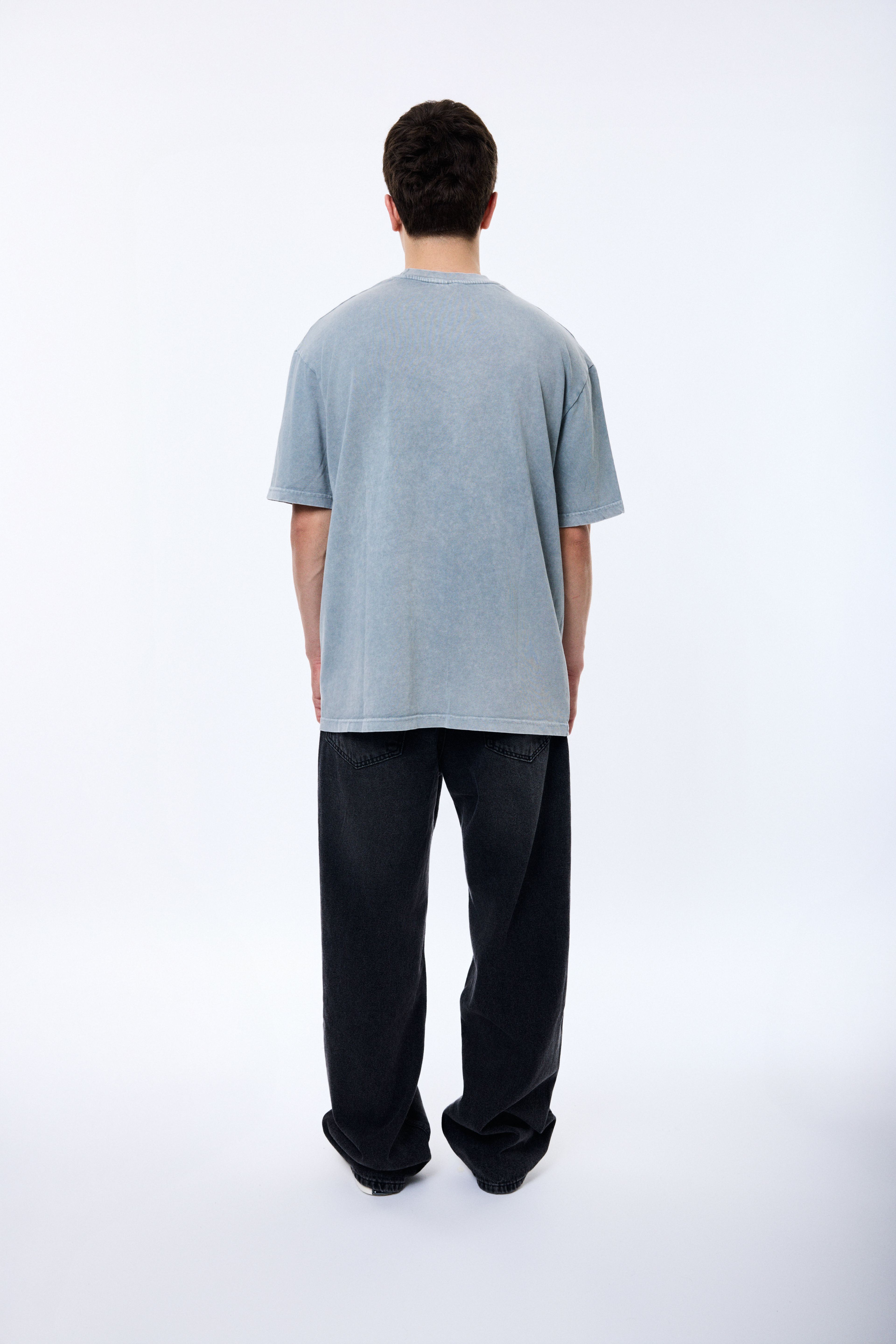 Doberman Baskılı Soldurma Desenli Premium Kumaş Oversize T-shirt
