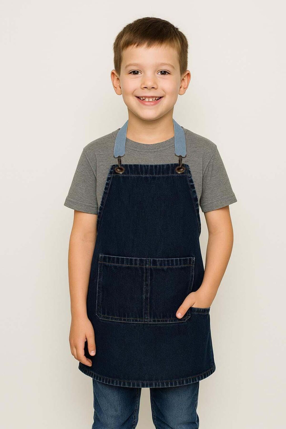Denim Kot Çocuk Önlük Mutfak Boyama Hobi Okul Aktivite Önlüğü Kız ve Erkek çocuk