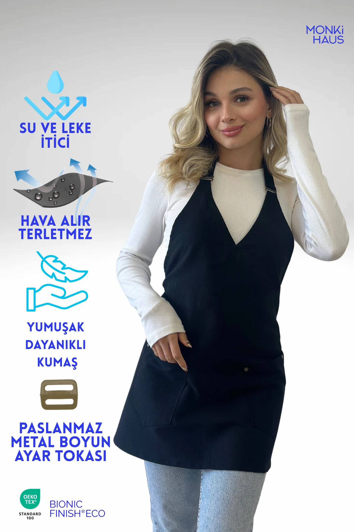 Su İtici Leke Tutmaz Kafe Barista Seramik Pasta Aşçı Garson Çiçekçi Restoran Cafe Apron Kadın Önlük - siyah