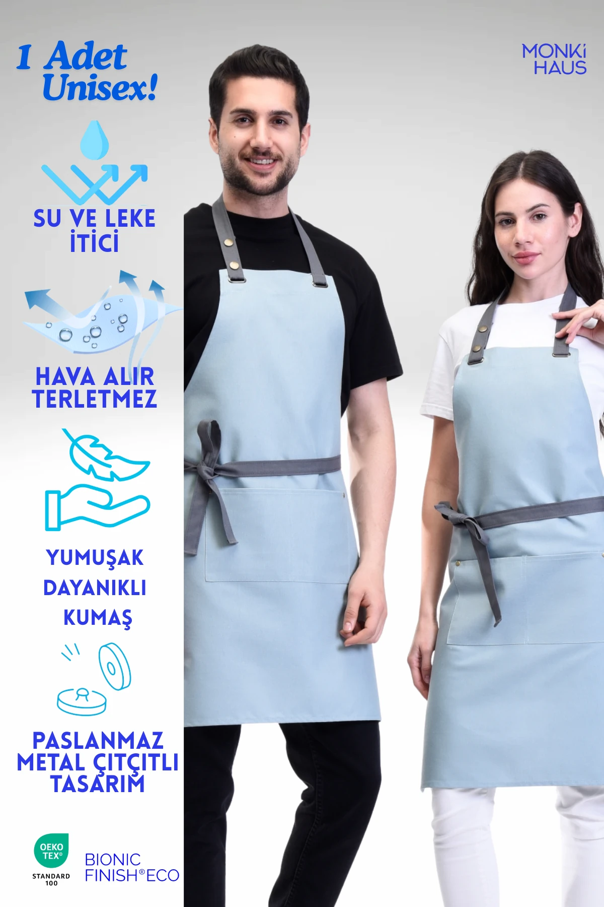 Su Itici Leke Tutmaz Kafe Barista Şef Aşçı Garson Çiçekçi Restoran Cafe Apron Mutfak Önlüğü 1 Adet - mavi