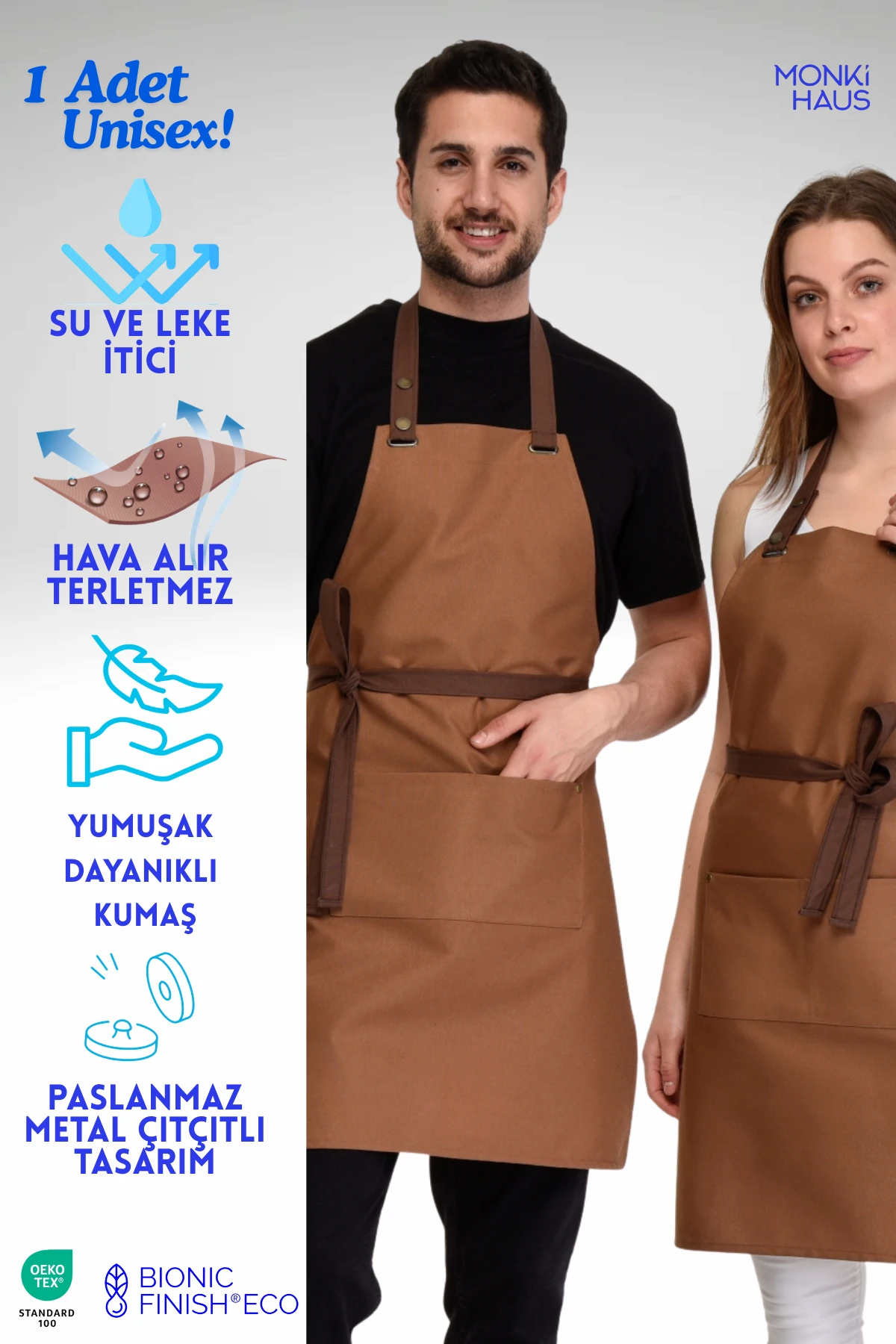 Su Itici Leke Tutmaz Kafe Barista Şef Aşçı Garson Çiçekçi Restoran Cafe Apron Mutfak Önlüğü 1 Adet - kahverengi