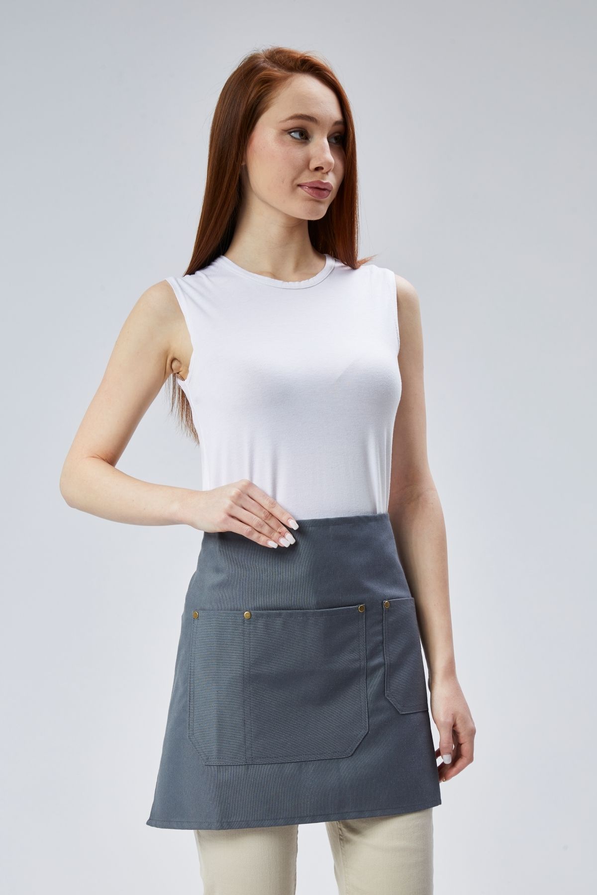 Cafe, Barista, Kuaför, Barmen, Çiçekçi, Mutfak Önlük, Leke Tutmaz, Gri Antrasit Yarım Kısa Önlük - antrasit