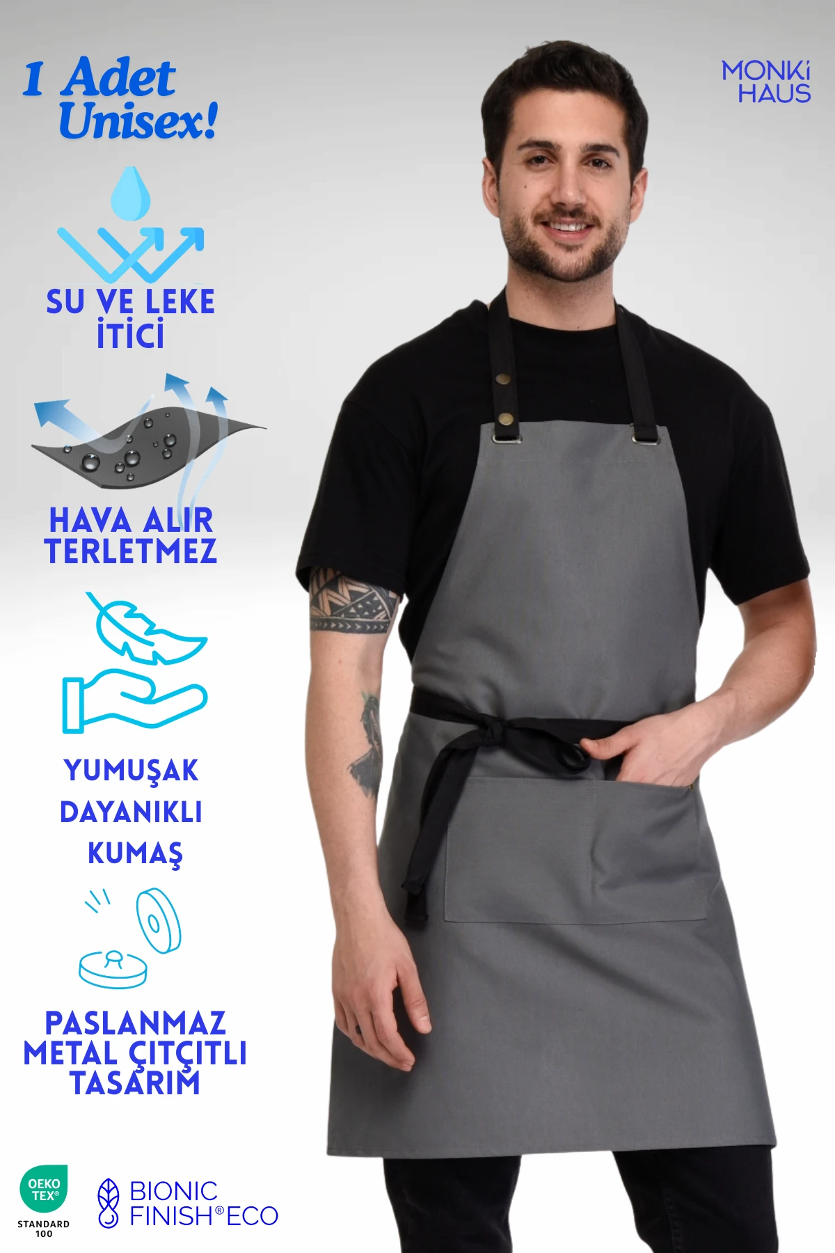 Su Itici Leke Tutmaz Kafe Barista Şef Aşçı Garson Çiçekçi Restoran Cafe Apron Mutfak Önlüğü 1 Adet - antrasit