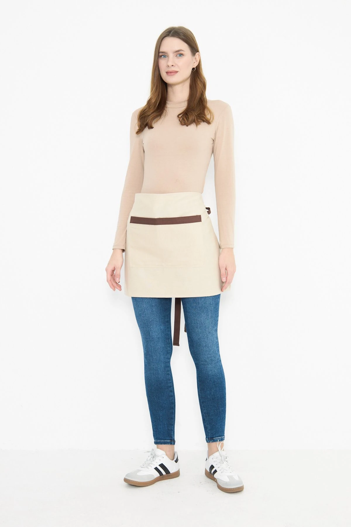 Su İtici Leke Tutmaz Kafe Barista Seramik Pasta Aşçı Garson Çiçekçi Restoran Cafe Apron Kadın Önlük - bej