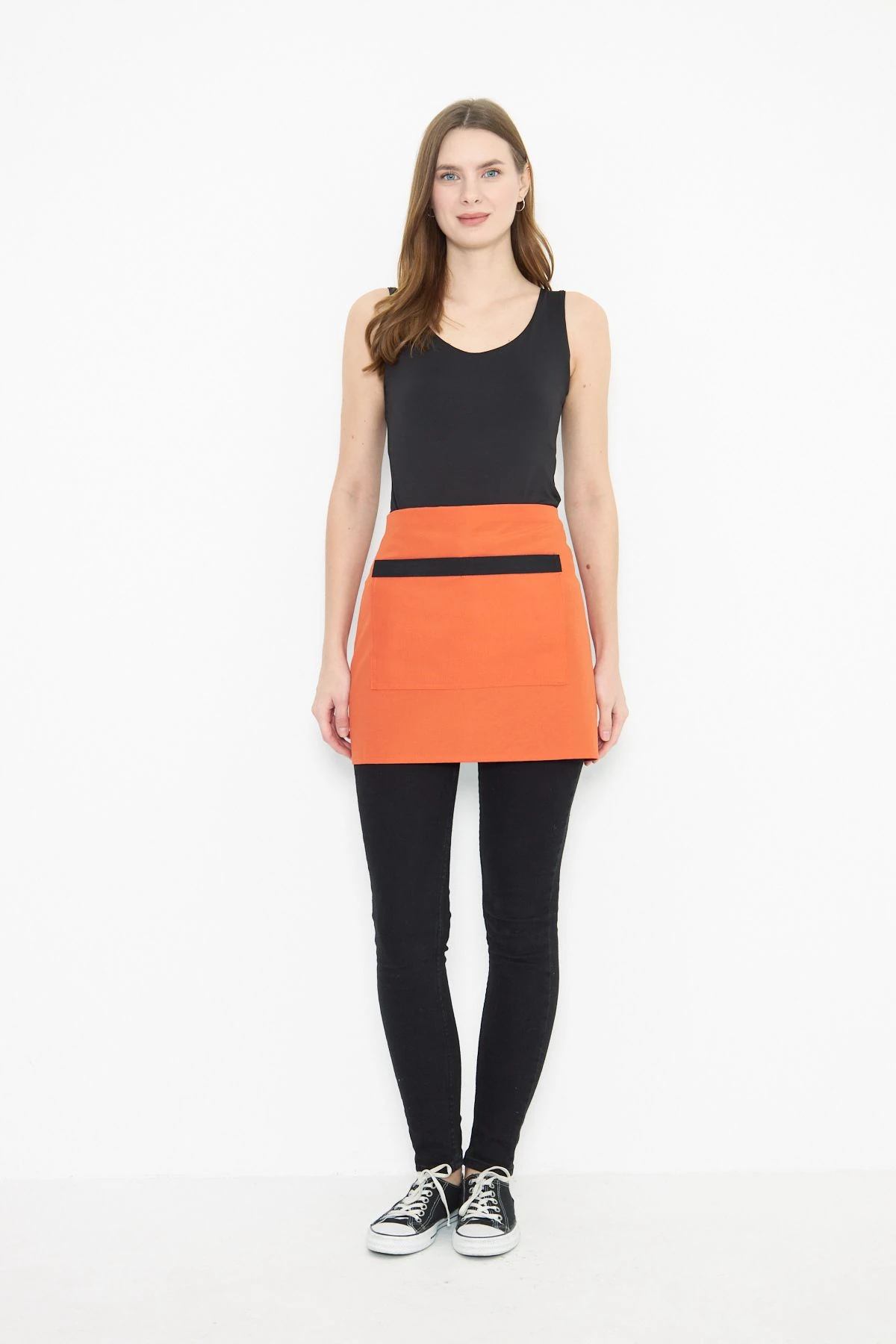 Su İtici Leke Tutmaz Kafe Barista Seramik Pasta Aşçı Garson Çiçekçi Restoran Cafe Apron Kadın Önlük - turuncu