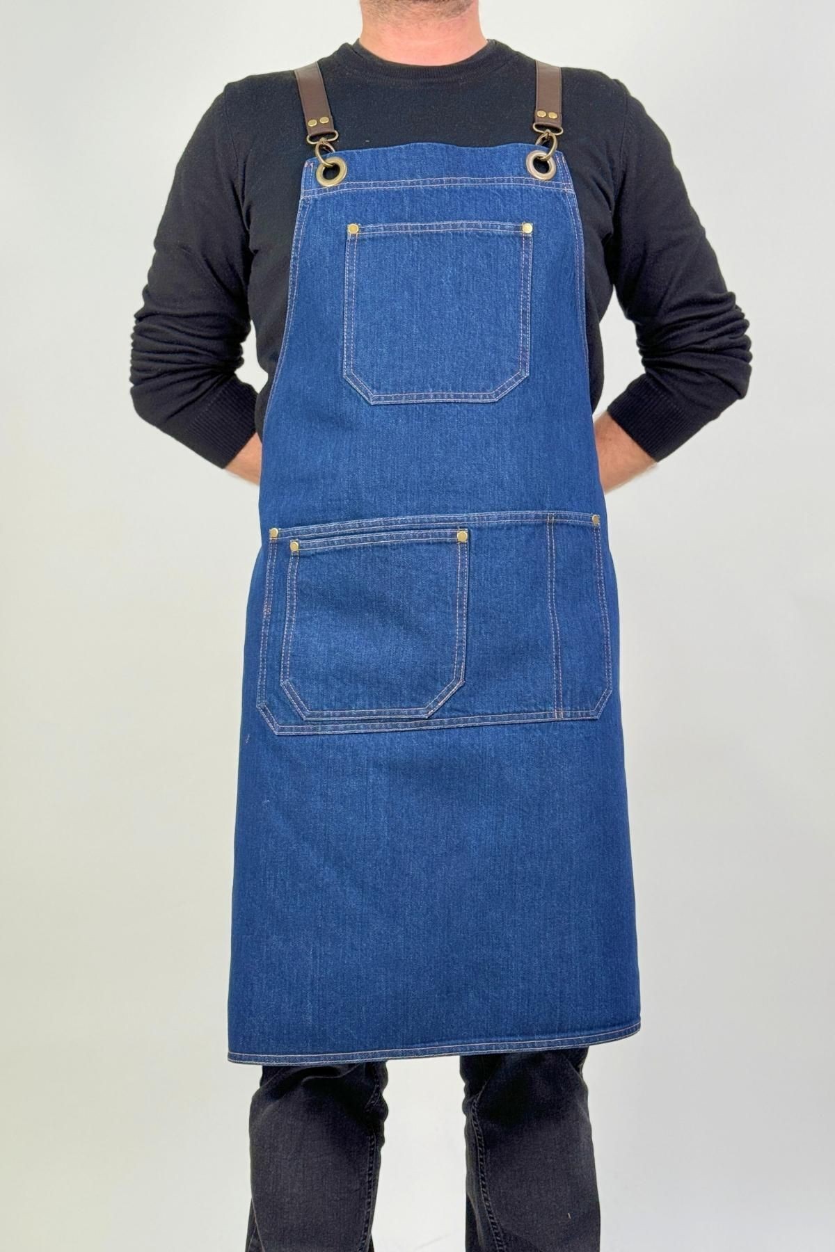 Cafe Barista Aşçı Şef Barmen Garson Seramik Çiçekçi Kot Önlük Denim