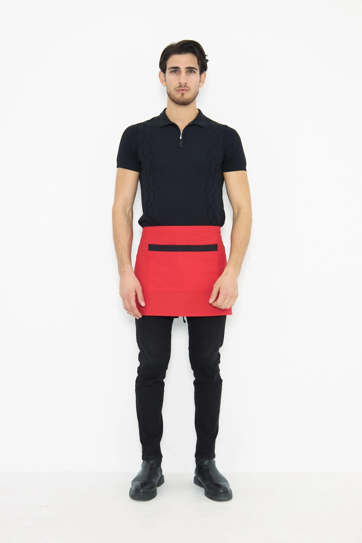 Su İtici Leke Tutmaz Kafe Barista Seramik Pasta Aşçı Garson Çiçekçi Restoran Cafe Apron Erkek Önlük - kırmızı