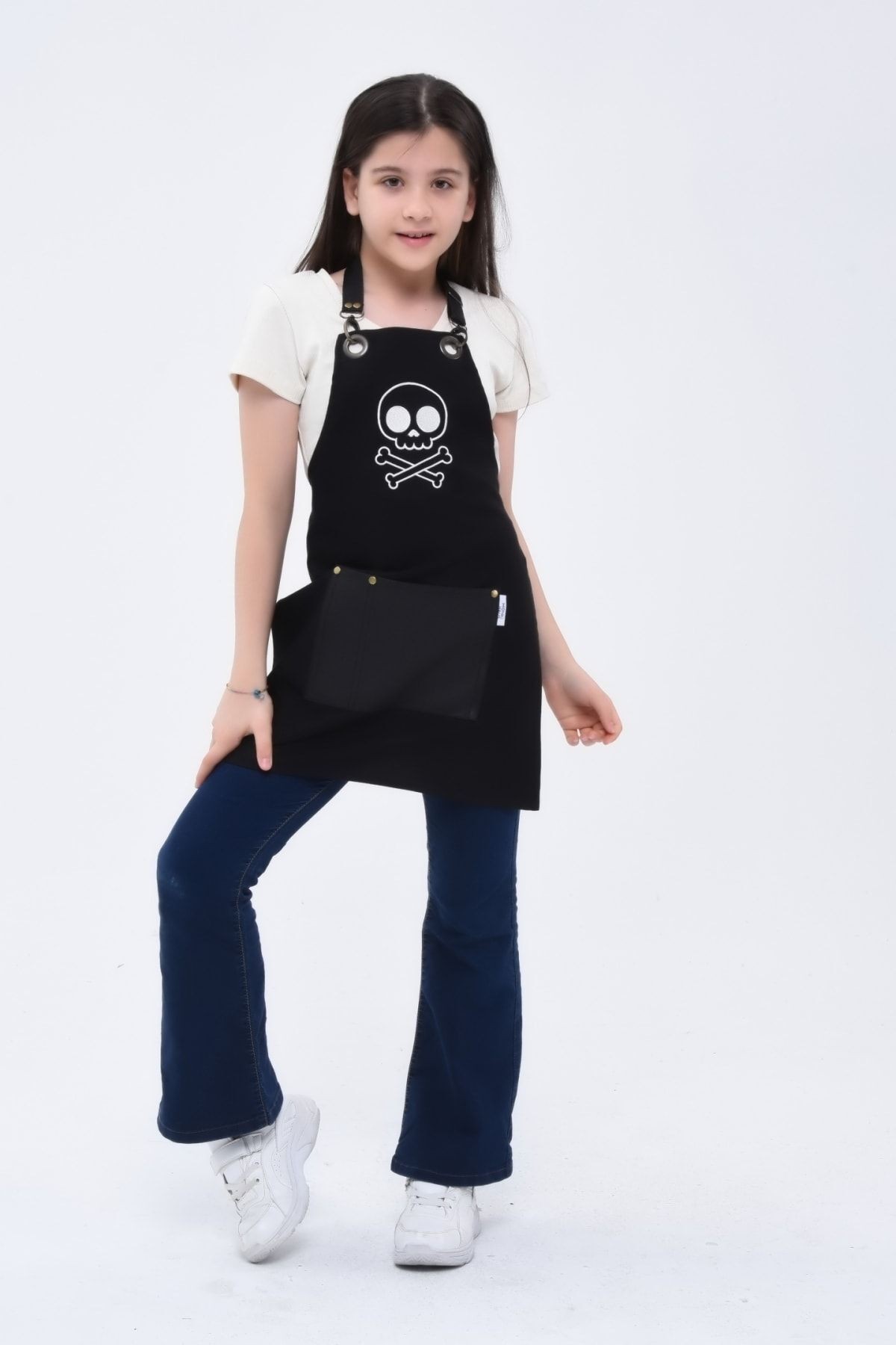 Cute Kurukafa Nakışlı Leke Tutmaz Çocuk Önlük Mutfak Boyama Hobi Okul Aktivite Çocuk Önlüğü Unisex