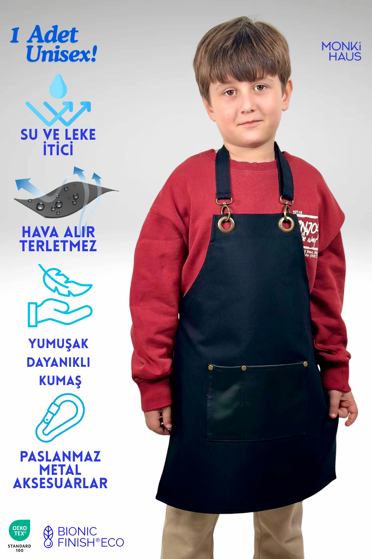 Leke Tutmaz Çocuk Önlük - Mutfak Boyama Hobi Okul Aktivite Çocuk Önlüğü Unisex