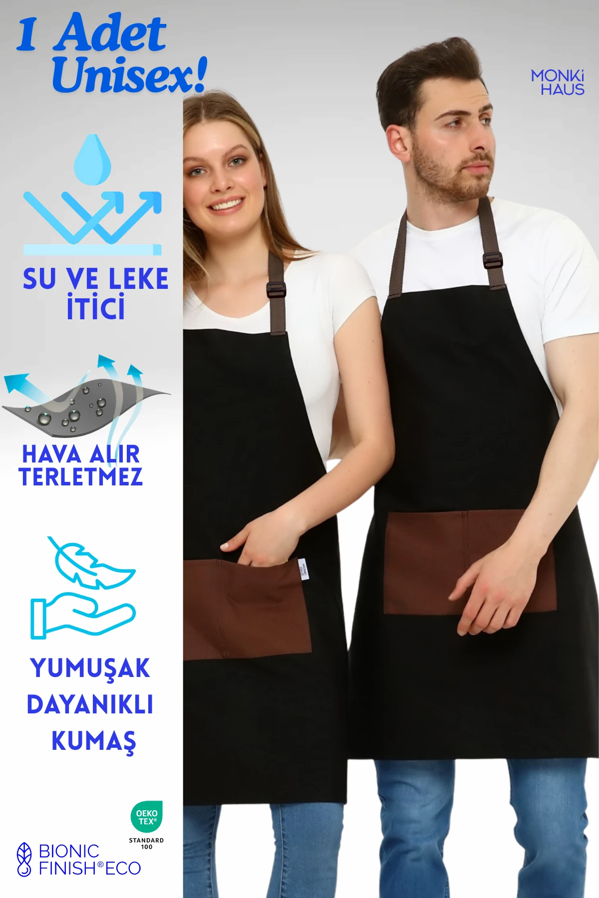 Cafe, Barista, Kuaför, Barmen, Çiçekçi, Mutfak Önlükleri, Leke Tutmaz, Bej - siyah kahve cep