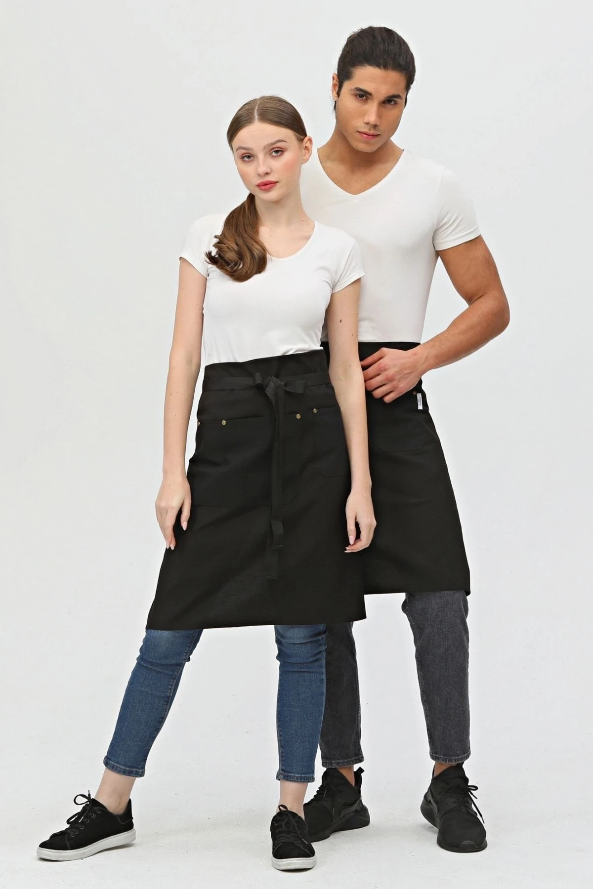 Garson, Barista, Kafe, Barmen, Çiçekçi, Mutfak Önlükleri, Leke Tutmaz, Bay, Bayan, Uzun Yarım Önlük - siyah