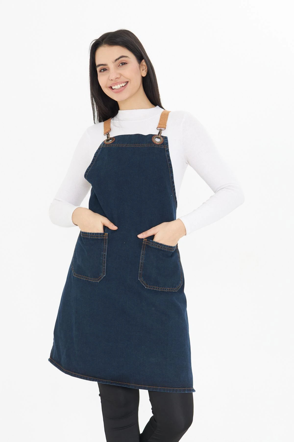 Kafe Barista Seramik Pasta Aşçı Garson Çiçekçi Restoran Cafe Denim Apron Unisex Kot Önlük - lacivert