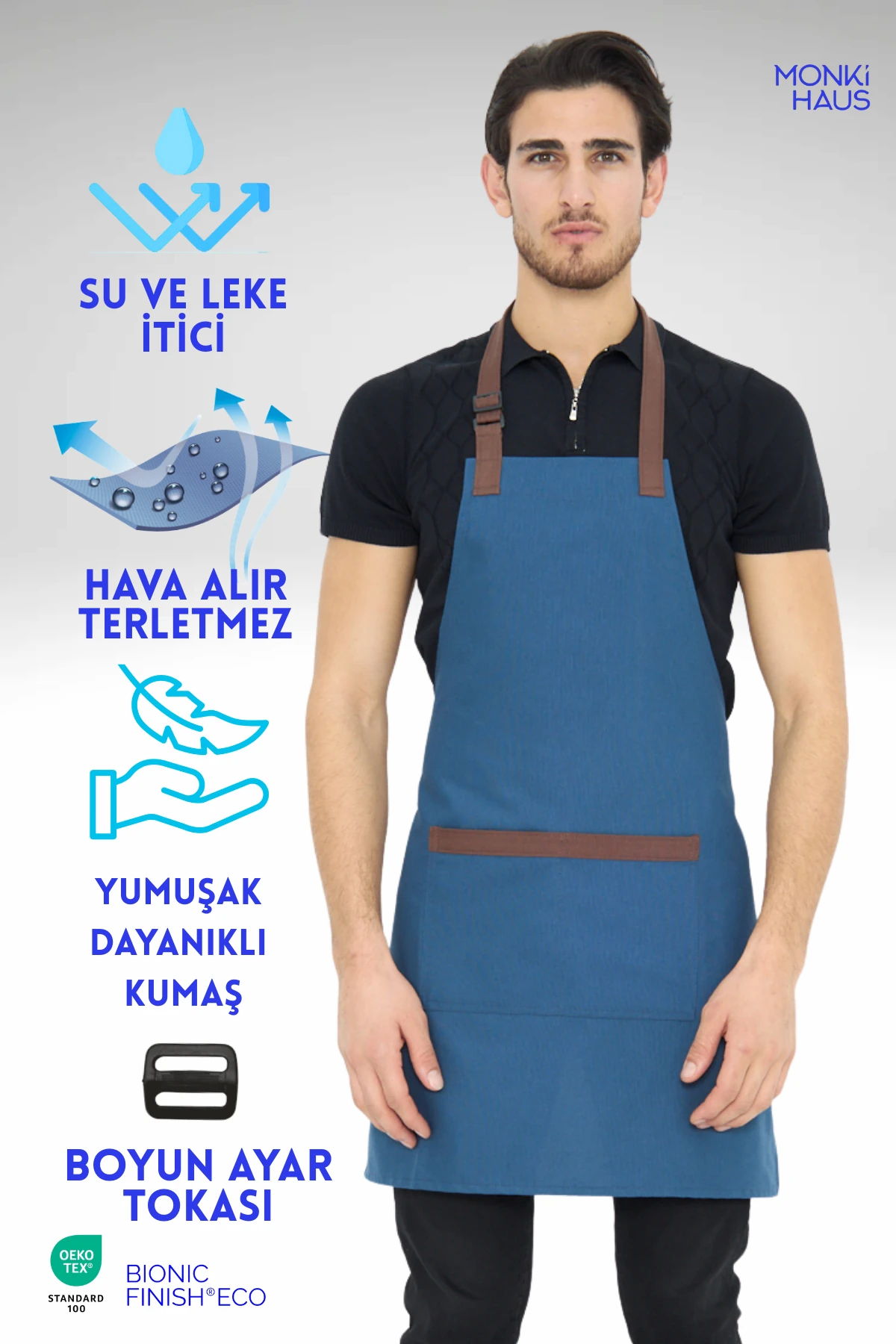 Su İtici Leke Tutmaz Kafe Barista Seramik Pasta Aşçı Garson Çiçekçi Restoran Cafe Apron Erkek Önlük - lacivert