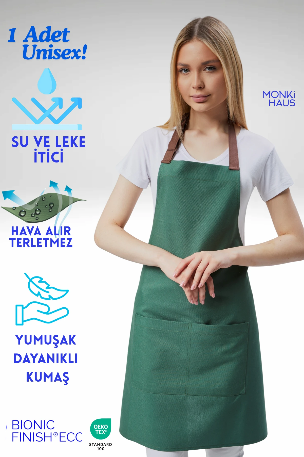 Cafe, Barista, Kuaför, Barmen, Çiçekçi, Mutfak Önlükleri, Leke Tutmaz, Bej - haki yeşil