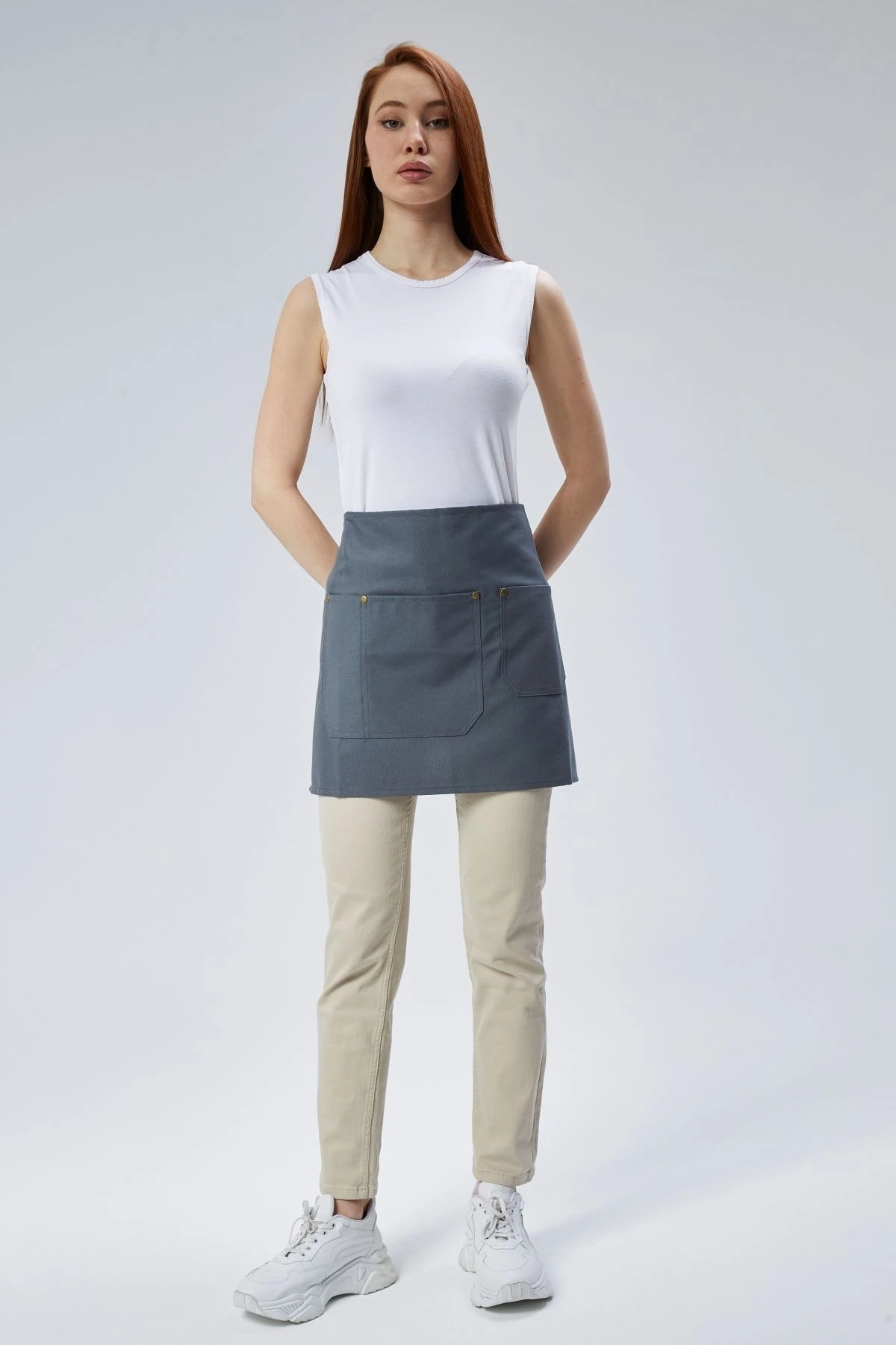 Cafe, Barista, Kuaför, Barmen, Çiçekçi, Mutfak Önlük, Leke Tutmaz, Gri Antrasit Yarım Kısa Önlük