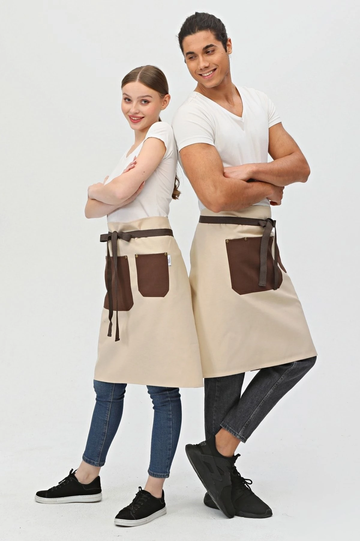 Garson, Barista, Kafe, Barmen, Çiçekçi, Mutfak Önlükleri, Leke Tutmaz, Bay, Bayan, Uzun Yarım Önlük - bej-kahve