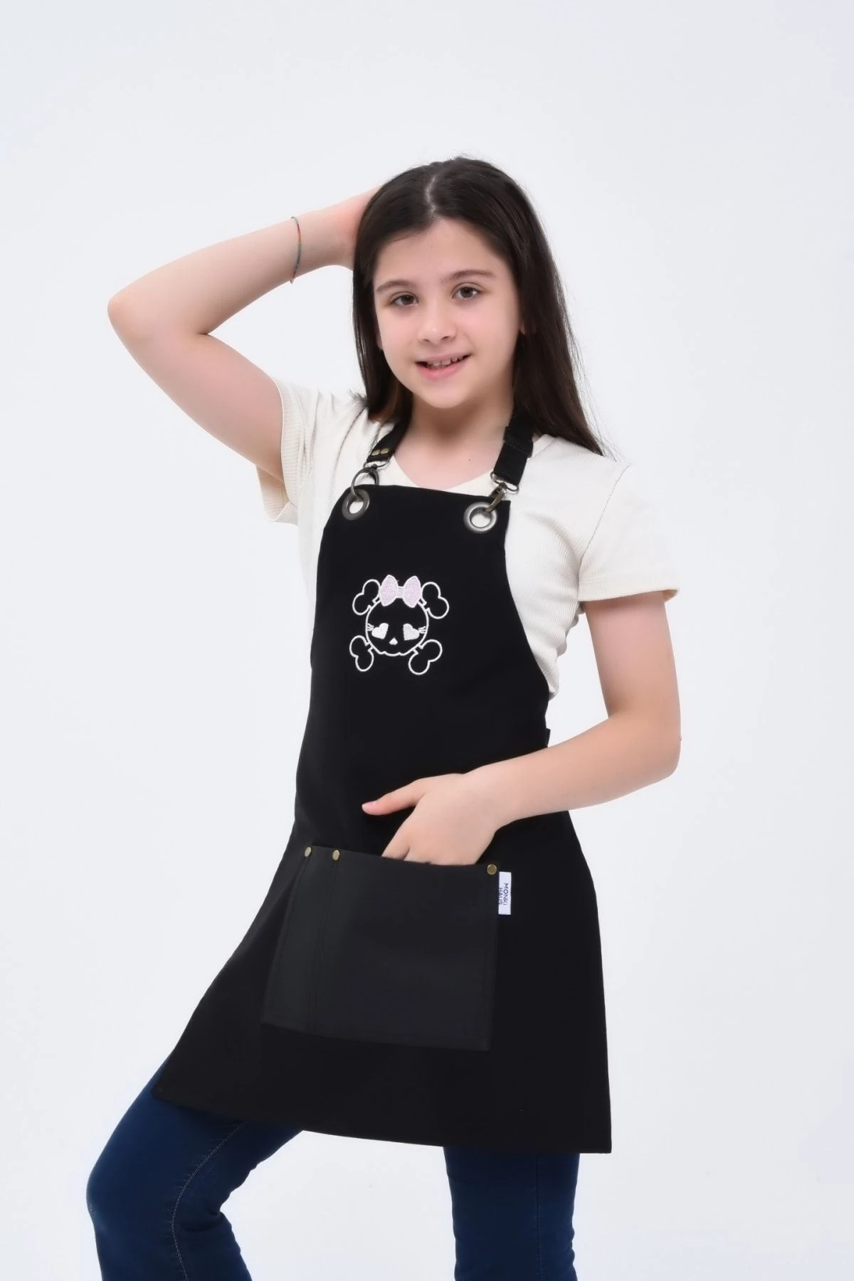 Cute Kurukafa Nakışlı Leke Tutmaz Çocuk Önlük Mutfak Boyama Hobi Okul Aktivite Çocuk Önlüğü Unisex - pembe kurukafa