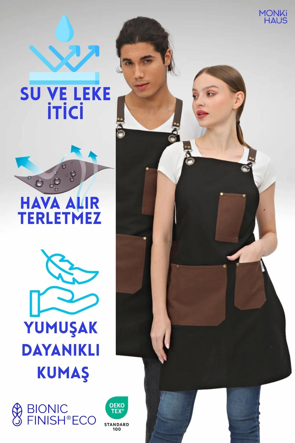 Cafe, Barista, Kuaför, Mutfak, Chef, Şef, Ressam Ve Çiçekçi Önlükleri Leke Tutmaz Önlük - siyah-kahve