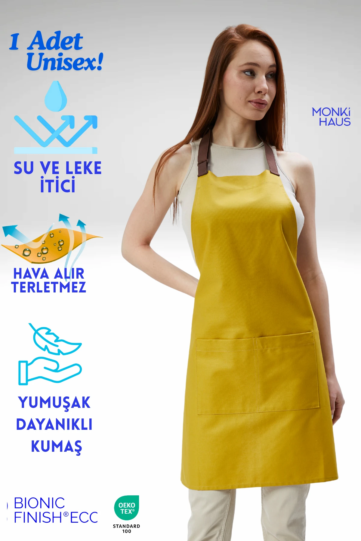 Cafe, Barista, Kuaför, Barmen, Çiçekçi, Mutfak Önlükleri, Leke Tutmaz, Bej - hardal