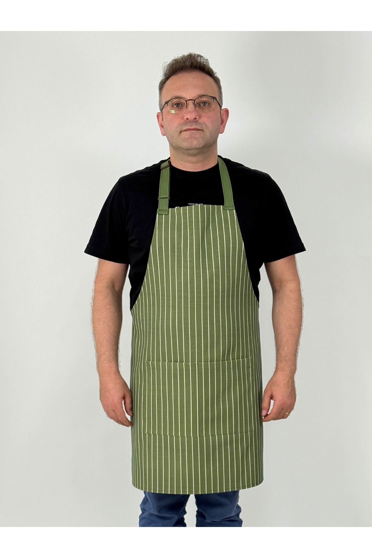 Çizgili Su itici Leke Tutmaz Boyun Ayarlı Cepli Önlük Mutfak Kafe Barista Pastacı Şef Aşçı