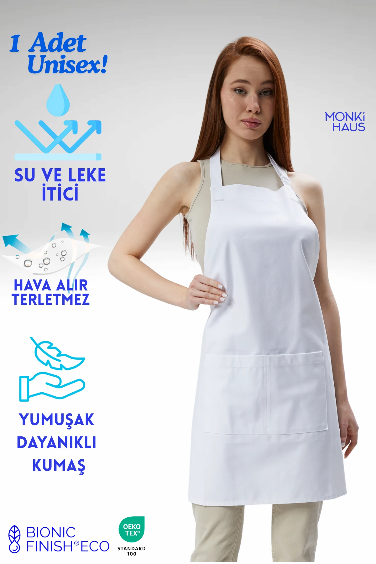 Cafe, Barista, Kuaför, Barmen, Çiçekçi, Mutfak Önlükleri, Leke Tutmaz, Bej - beyaz