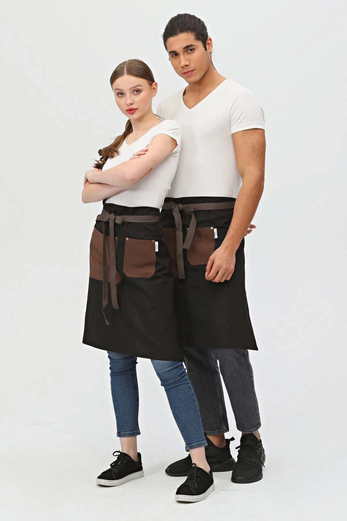 Garson, Barista, Kafe, Barmen, Çiçekçi, Mutfak Önlükleri, Leke Tutmaz, Bay, Bayan, Uzun Yarım Önlük - siyah-kahve