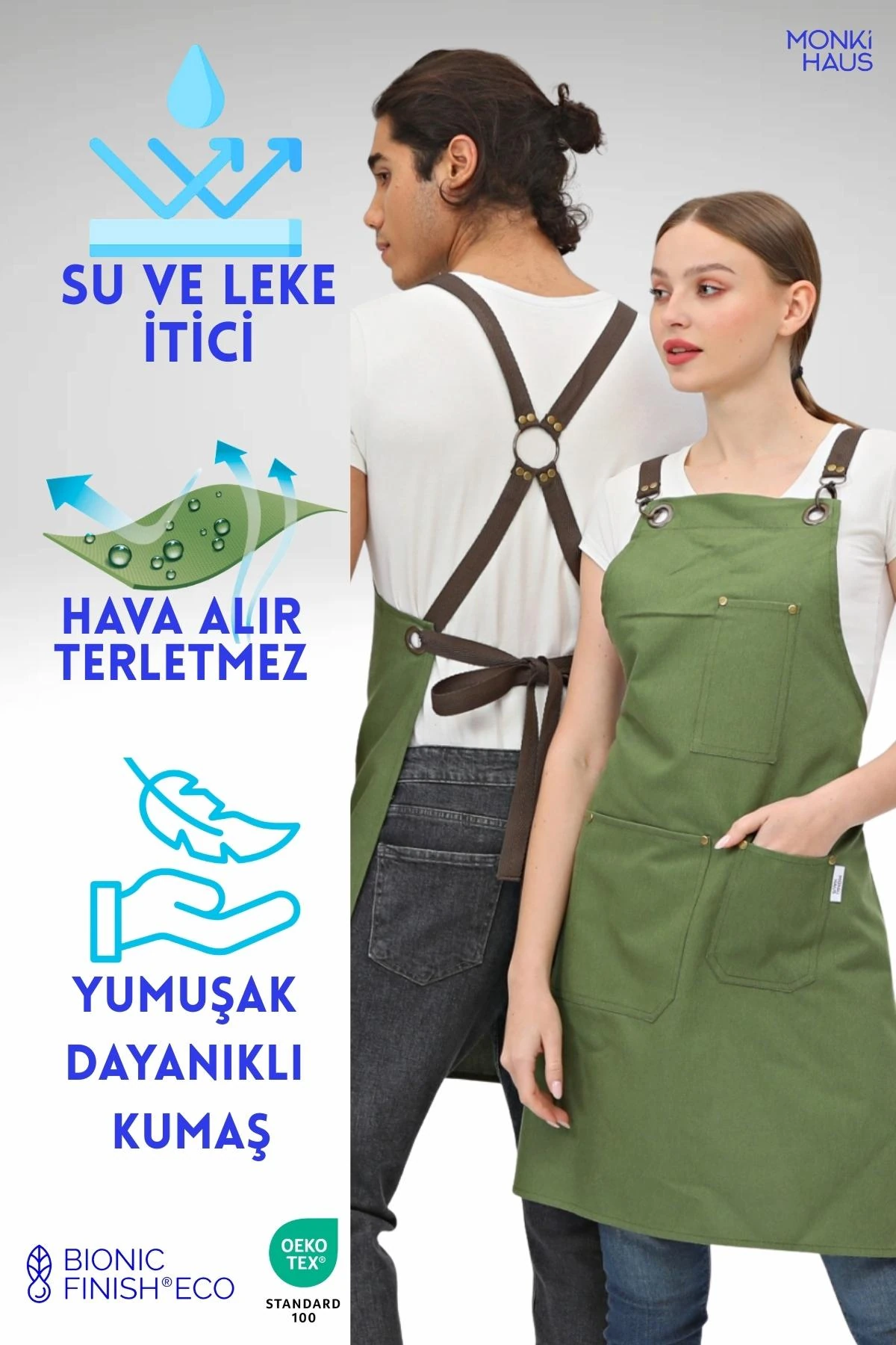 Cafe, Barista, Kuaför, Mutfak, Chef, Şef, Ressam Ve Çiçekçi Önlükleri Leke Tutmaz Önlük - yeşil