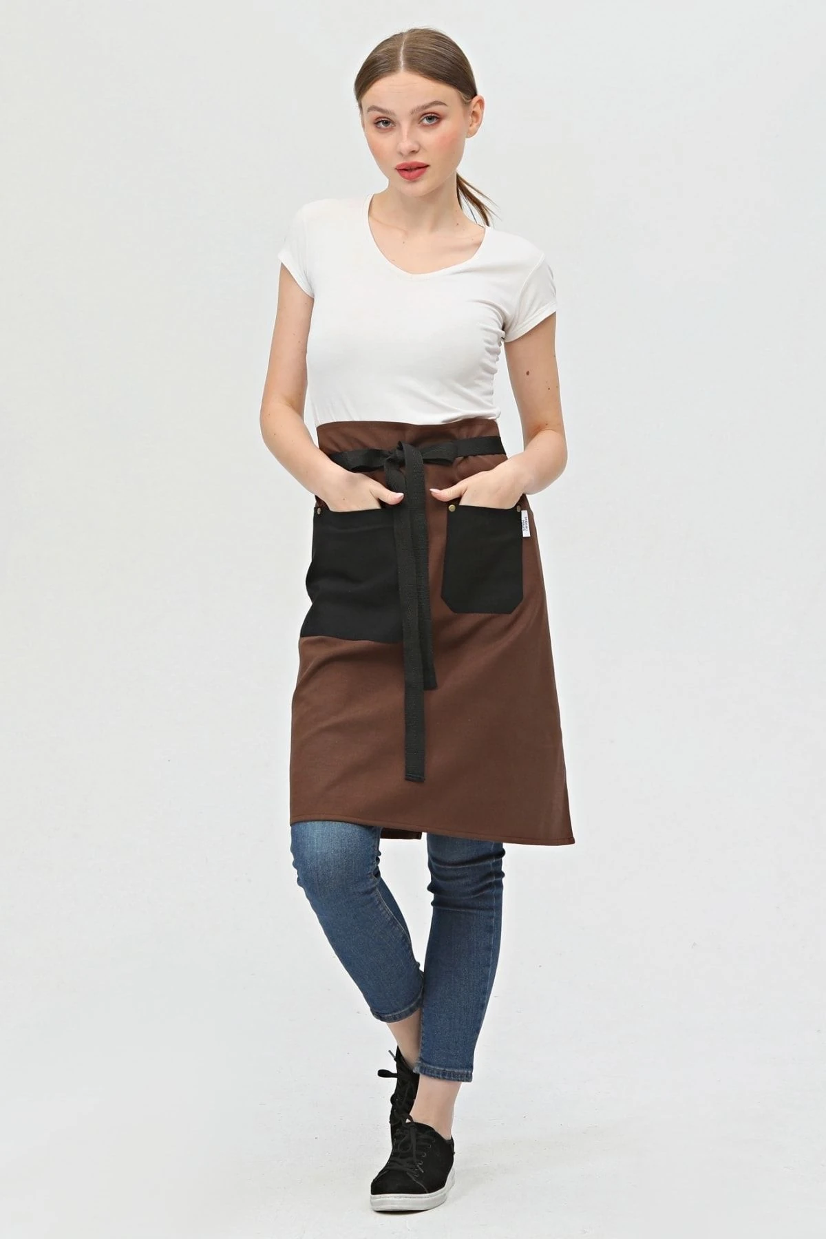 Garson, Barista, Kafe, Barmen, Çiçekçi, Mutfak Önlükleri, Leke Tutmaz, Bay, Bayan, Uzun Yarım Önlük - kahve-siyah