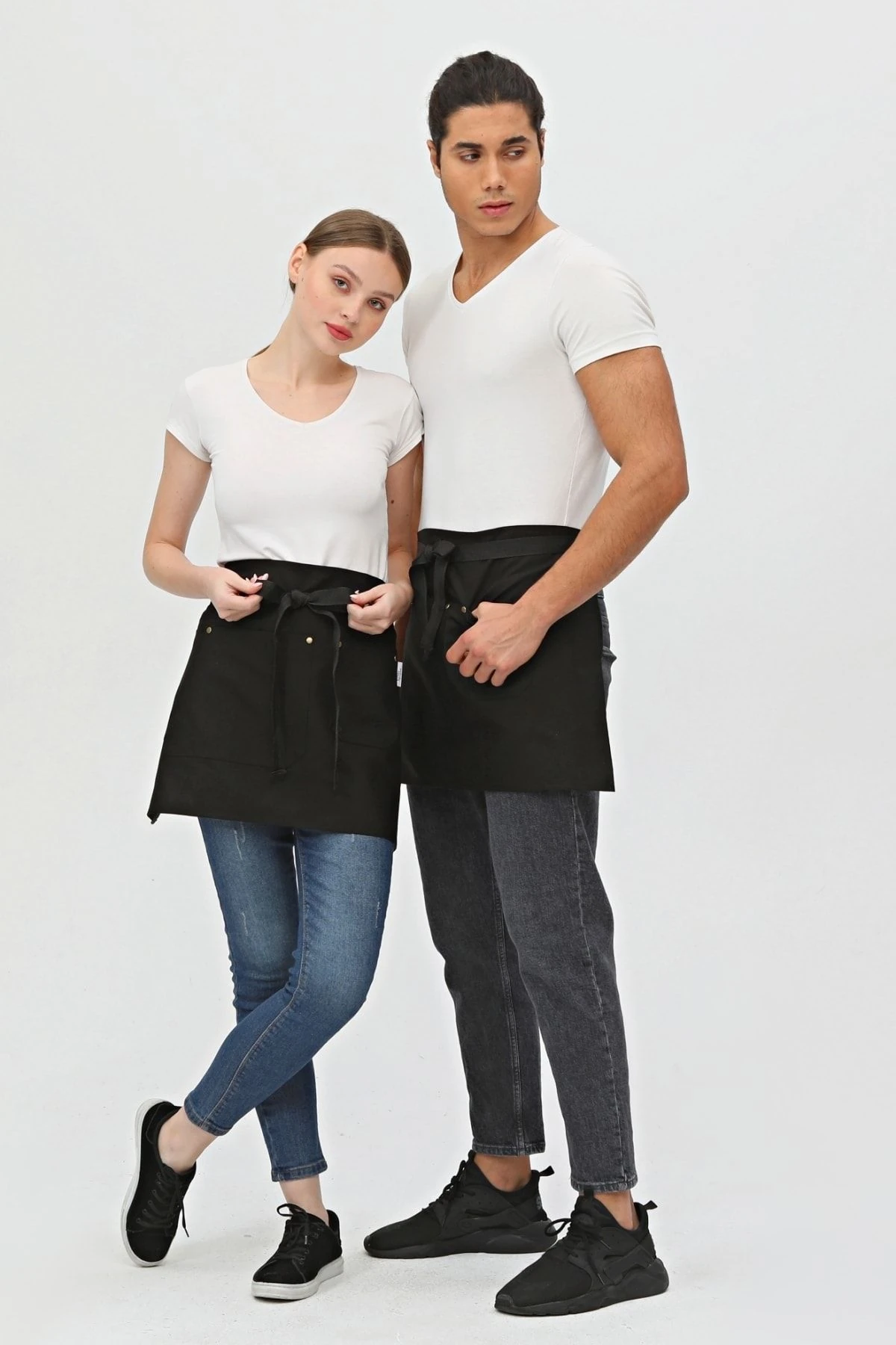 Cafe, Barista, Kuaför, Barmen, Çiçekçi, Mutfak Önlük, Leke Tutmaz, Gri Antrasit Yarım Kısa Önlük - siyah