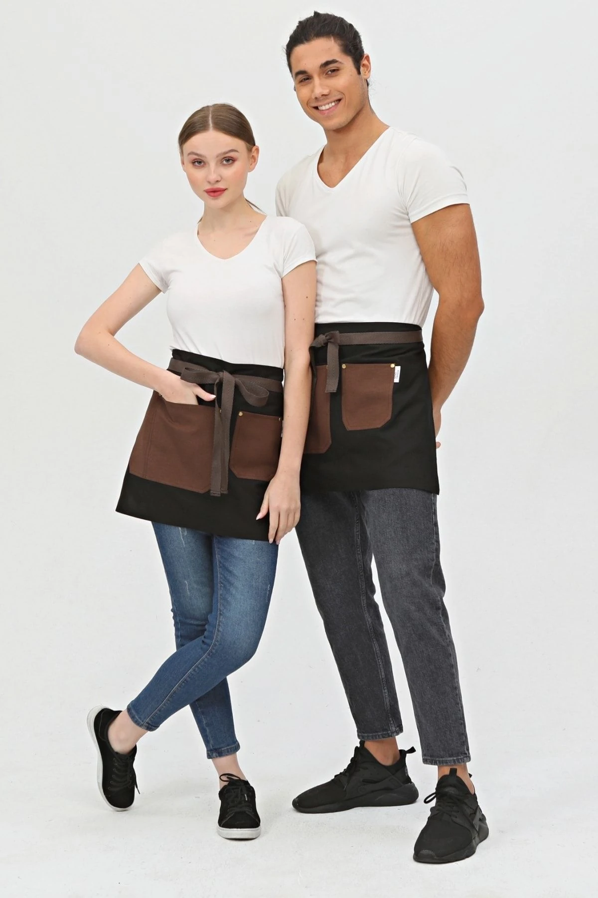 Cafe, Barista, Kuaför, Barmen, Çiçekçi, Mutfak Önlük, Leke Tutmaz, Gri Antrasit Yarım Kısa Önlük - siyah-kahve