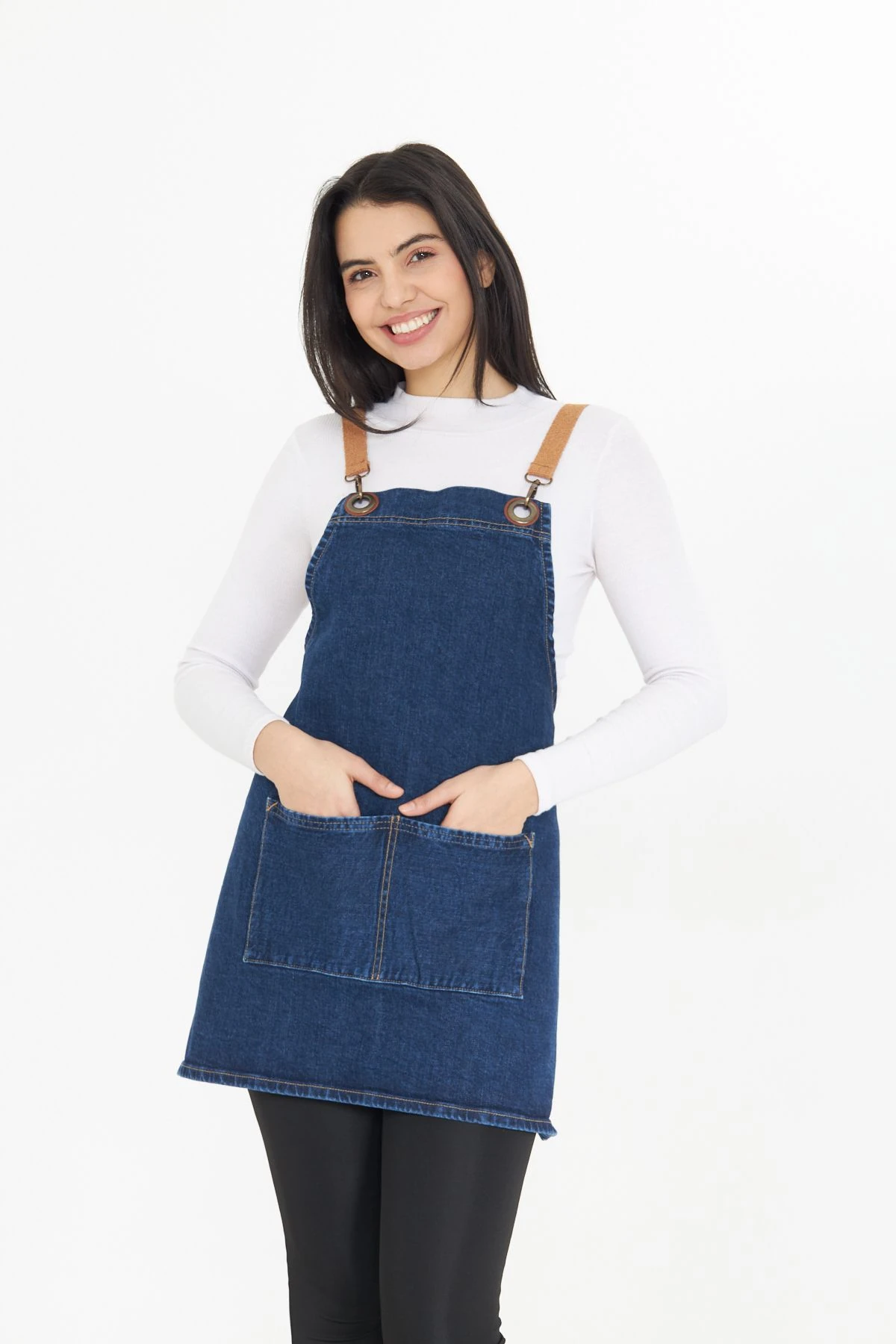 Kafe Barista Seramik Pasta Aşçı Garson Çiçekçi Restoran Cafe Denim Apron Unisex Kot Önlük - kısa mavi