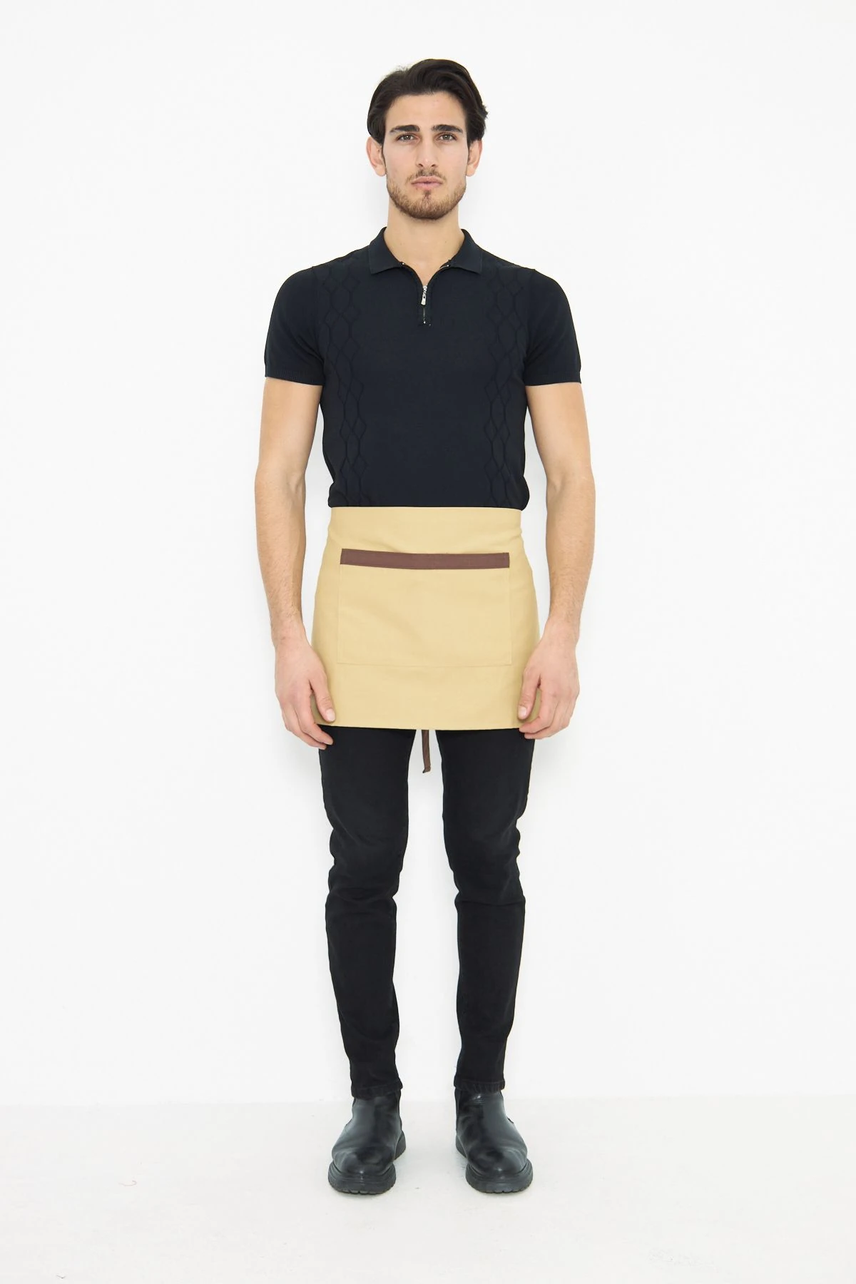 Su İtici Leke Tutmaz Kafe Barista Seramik Pasta Aşçı Garson Çiçekçi Restoran Cafe Apron Erkek Önlük - hardal bej