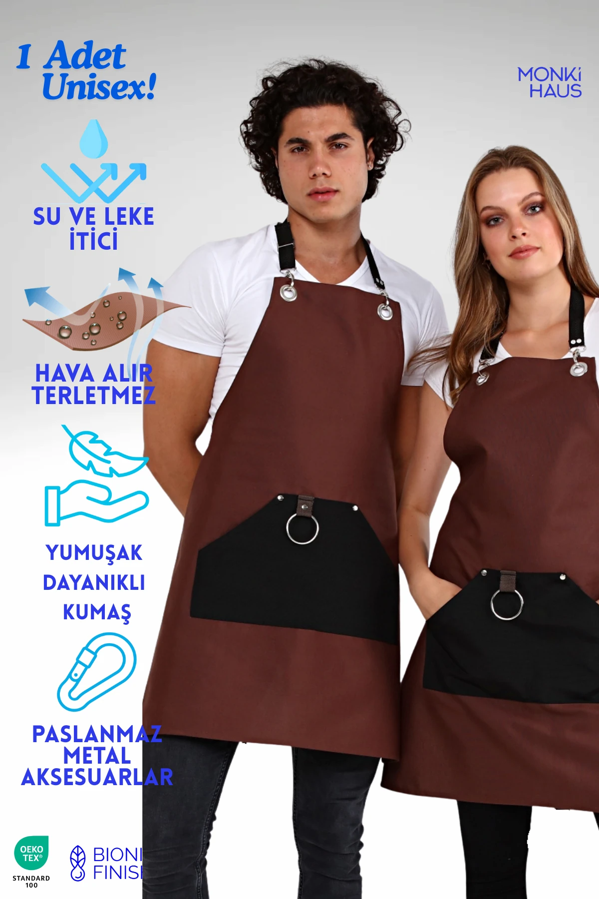 Cafe Barista Kuaför Barmen Çiçekçi Mutfak Önlükleri Leke Tutmaz Bordo - kahve renk siyah cep