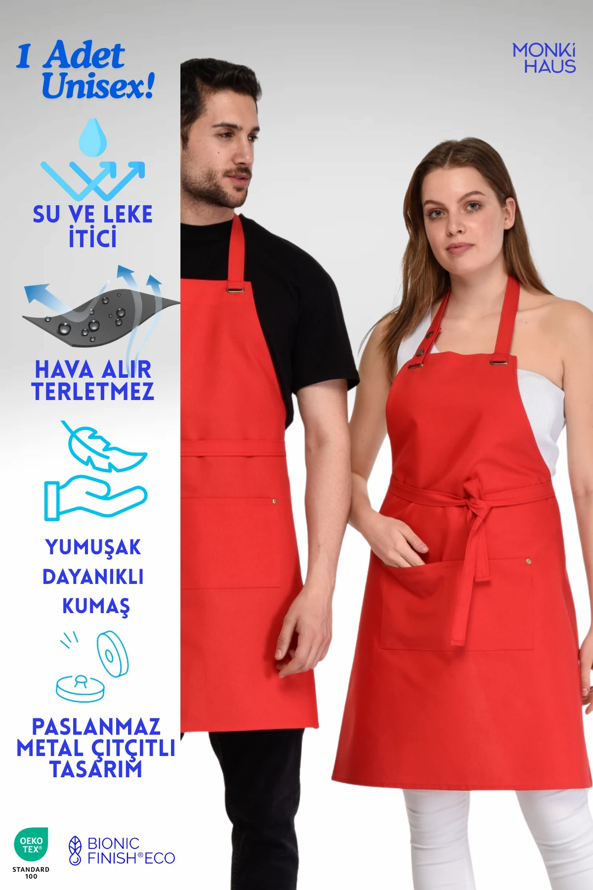 Su Itici Leke Tutmaz Kafe Barista Şef Aşçı Garson Çiçekçi Restoran Cafe Apron Mutfak Önlüğü 1 Adet - kırmızı