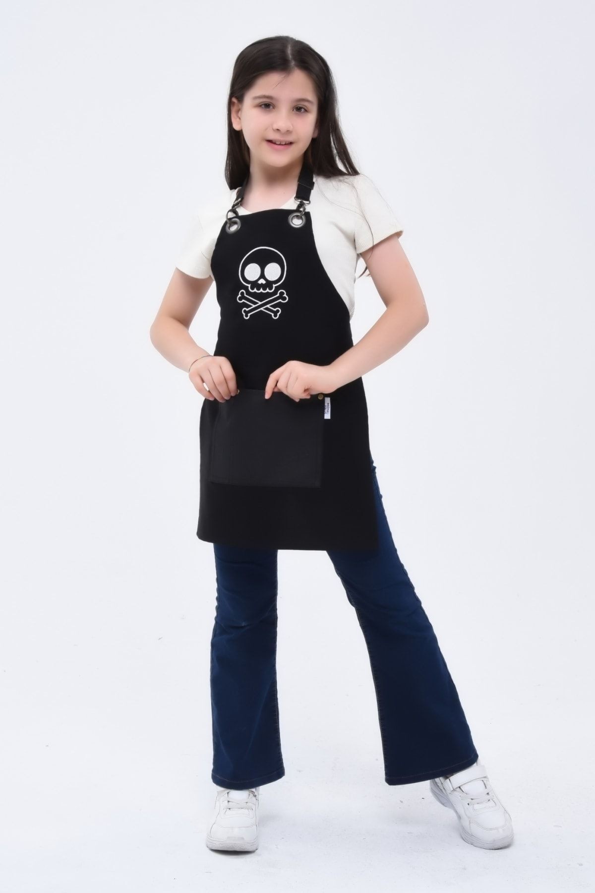 Cute Kurukafa Nakışlı Leke Tutmaz Çocuk Önlük Mutfak Boyama Hobi Okul Aktivite Çocuk Önlüğü Unisex