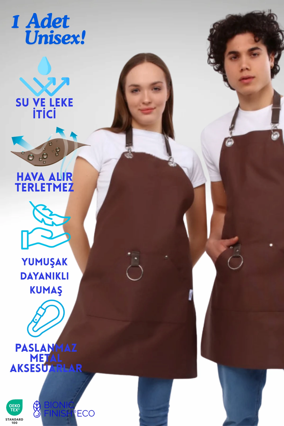 Cafe Barista Kuaför Barmen Çiçekçi Mutfak Önlükleri Leke Tutmaz Bordo - kahverengi